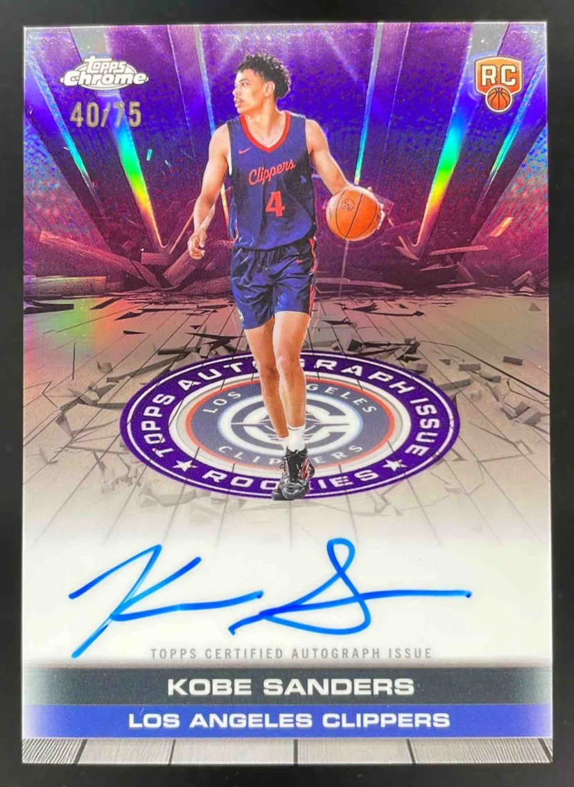 2025-26 Topps Chrome Certified Issue Rookies Purple Kobe Sanders RC Auto /75