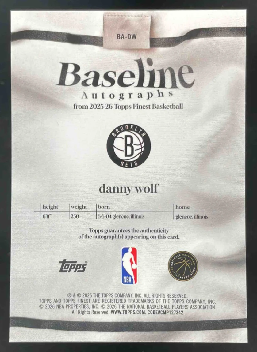 2025-26 Topps Finest Baseline Yellow Geometric #BA-DW Danny Wolf RC Auto /35 - Image 2