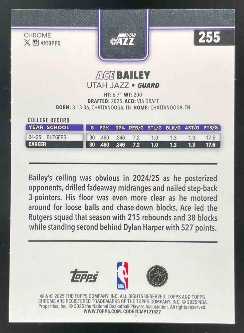 2025-26 Topps Chrome X-Fractor #255 Ace Bailey RC - Image 2