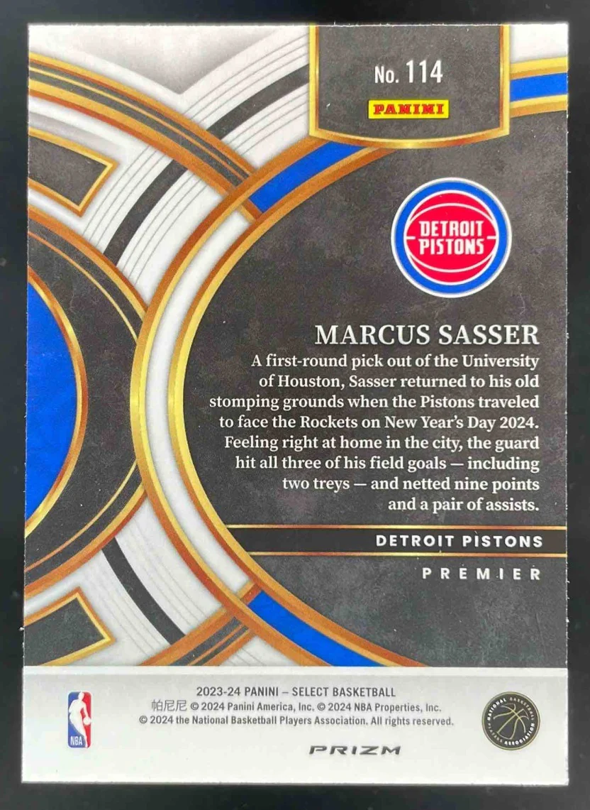 2023-24 Panini Select Tiger Prizm #114 Marcus Sasser RC Premier Level SSP - Image 2