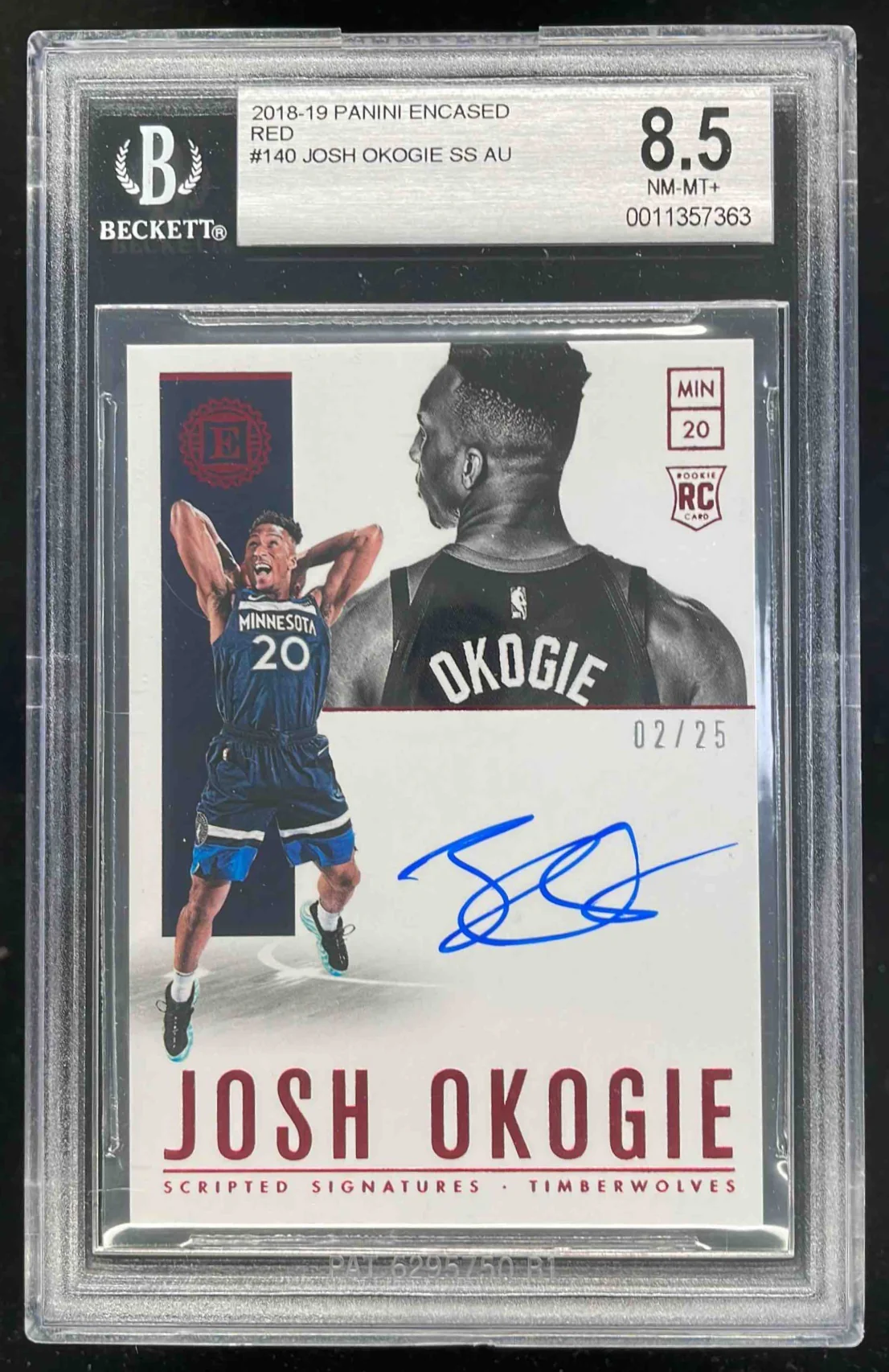 2018-19 Panini Encased Red #140 Josh Okogie RC Auto /25 BGS 8.5