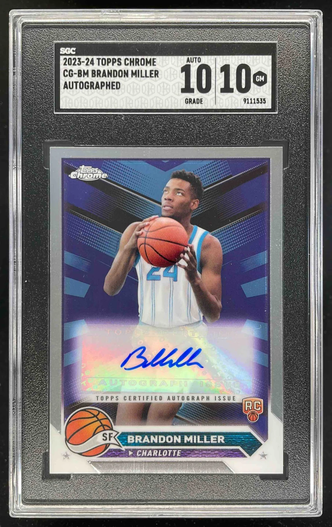 2023-24 Topps Chrome Autographs #CG-BM Brandon Miller RC Auto SGC 10