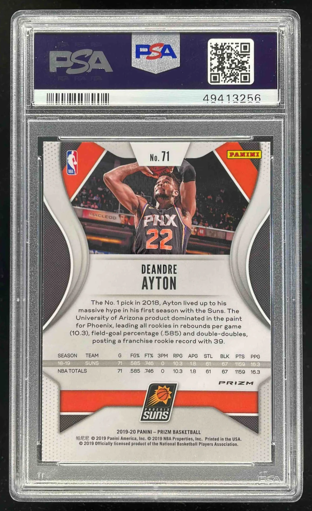 2019-20 Panini Prizm Prizms Green #71 Deandre Ayton PSA 10 - Image 2