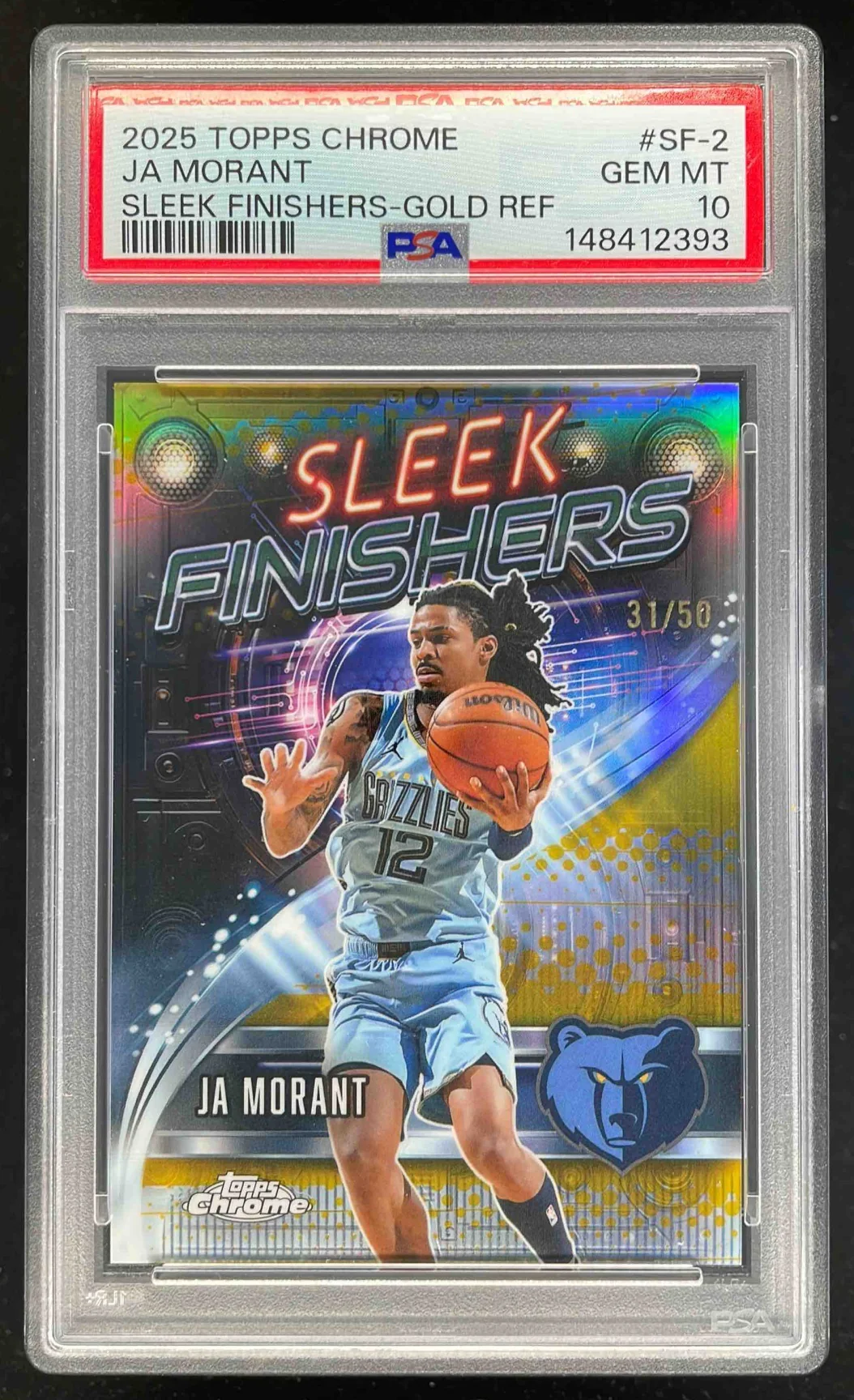 2025-26 Topps Chrome Sleek Finishers Gold Refractor #SF-2 Ja Morant /50 PSA 10