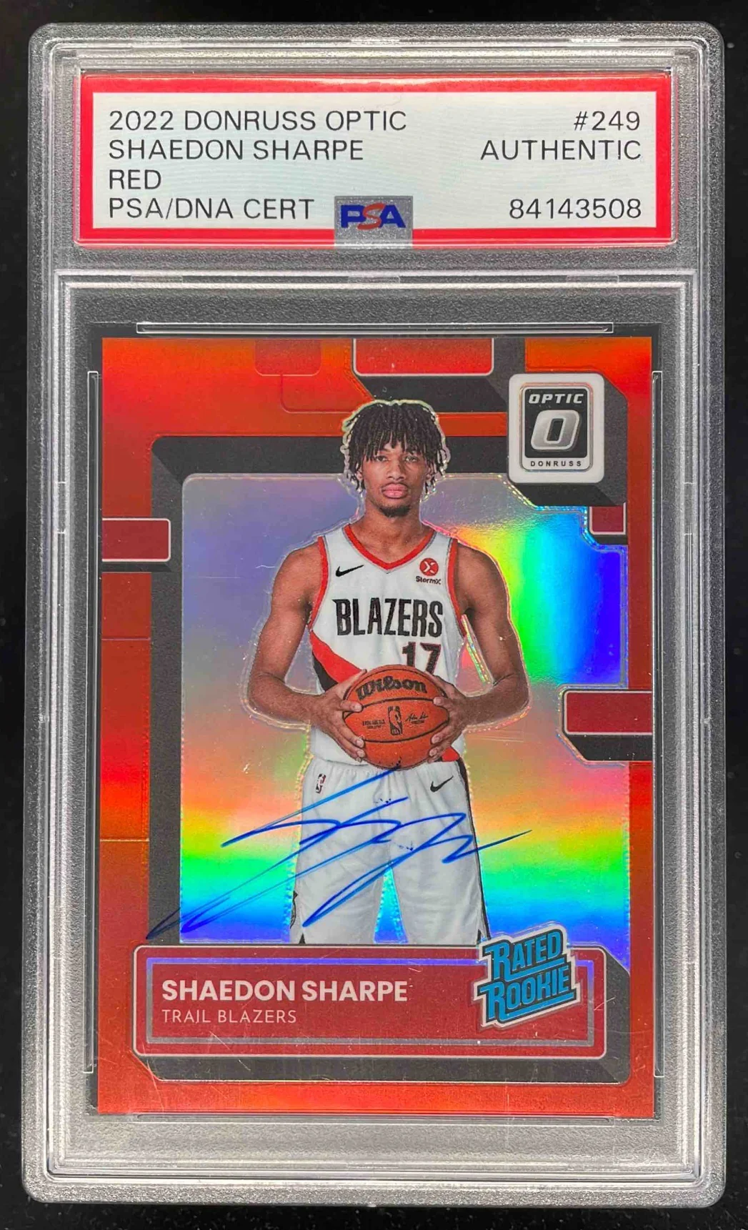 2022-23 Panini Donruss Optic Red #249 Shaedon Sharpe RC Auto /99 PSA Authentic