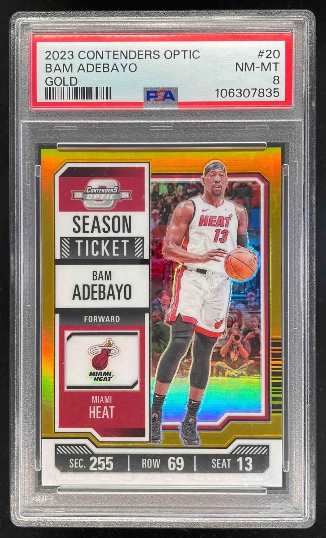 2023-24 Panini Contenders Optic Season Ticket Gold #20 Bam Adebayo /10 PSA 8