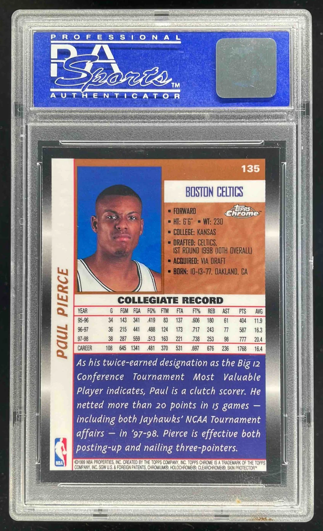 1998-99 Topps Chrome #135 Paul Pierce RC PSA 9 - Image 2