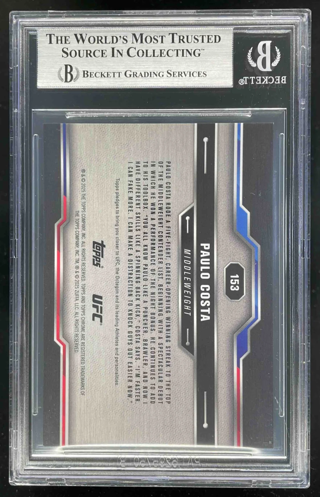2025 Topps UFC Chrome Orange RayWave #153 Paulo Costa /25 BGS 8.5 - Image 2