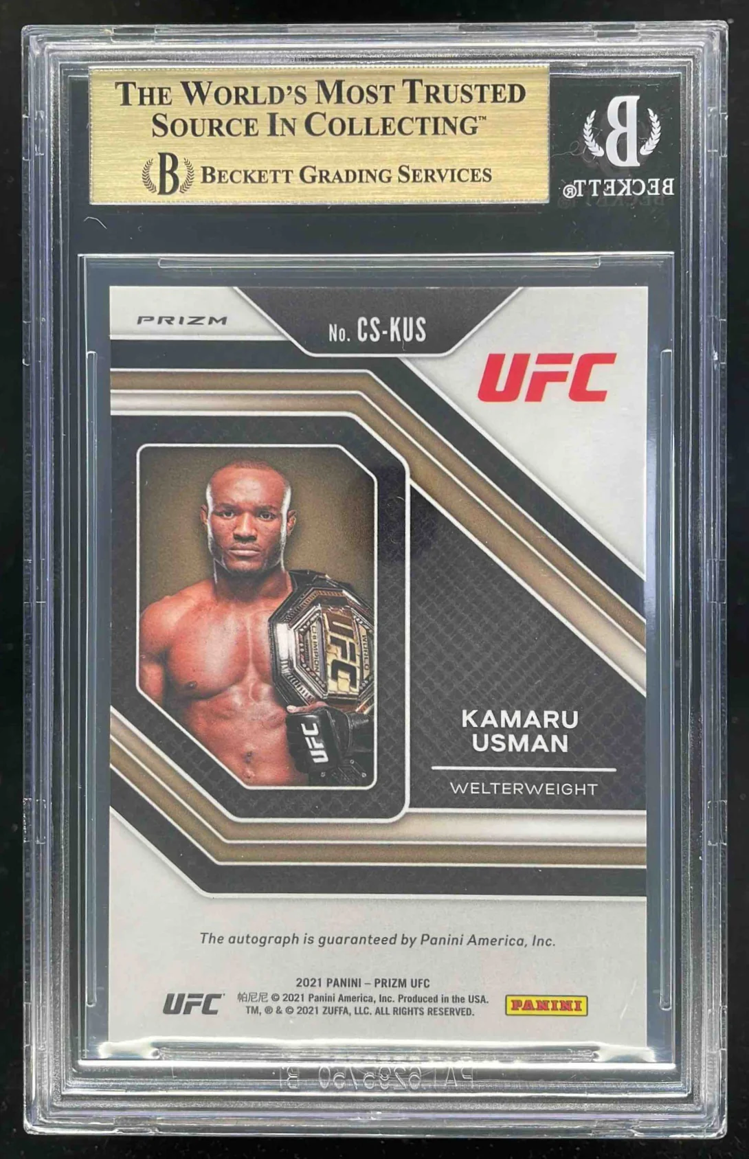 2021 Prizm UFC Champion Green Prizms #CS-KUS Kamaru Usman Auto BGS 9.5 - Image 2