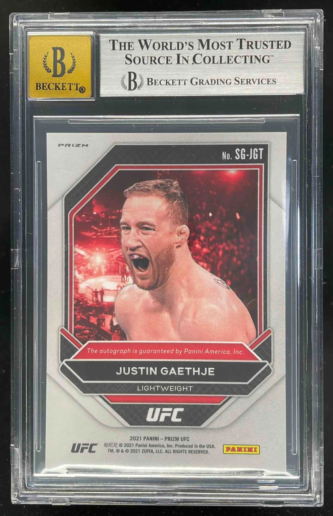 2021 Panini Prizm UFC Signatures Green Prizms #SG-JGT Justin Gaethje Auto BGS 9 - Image 2