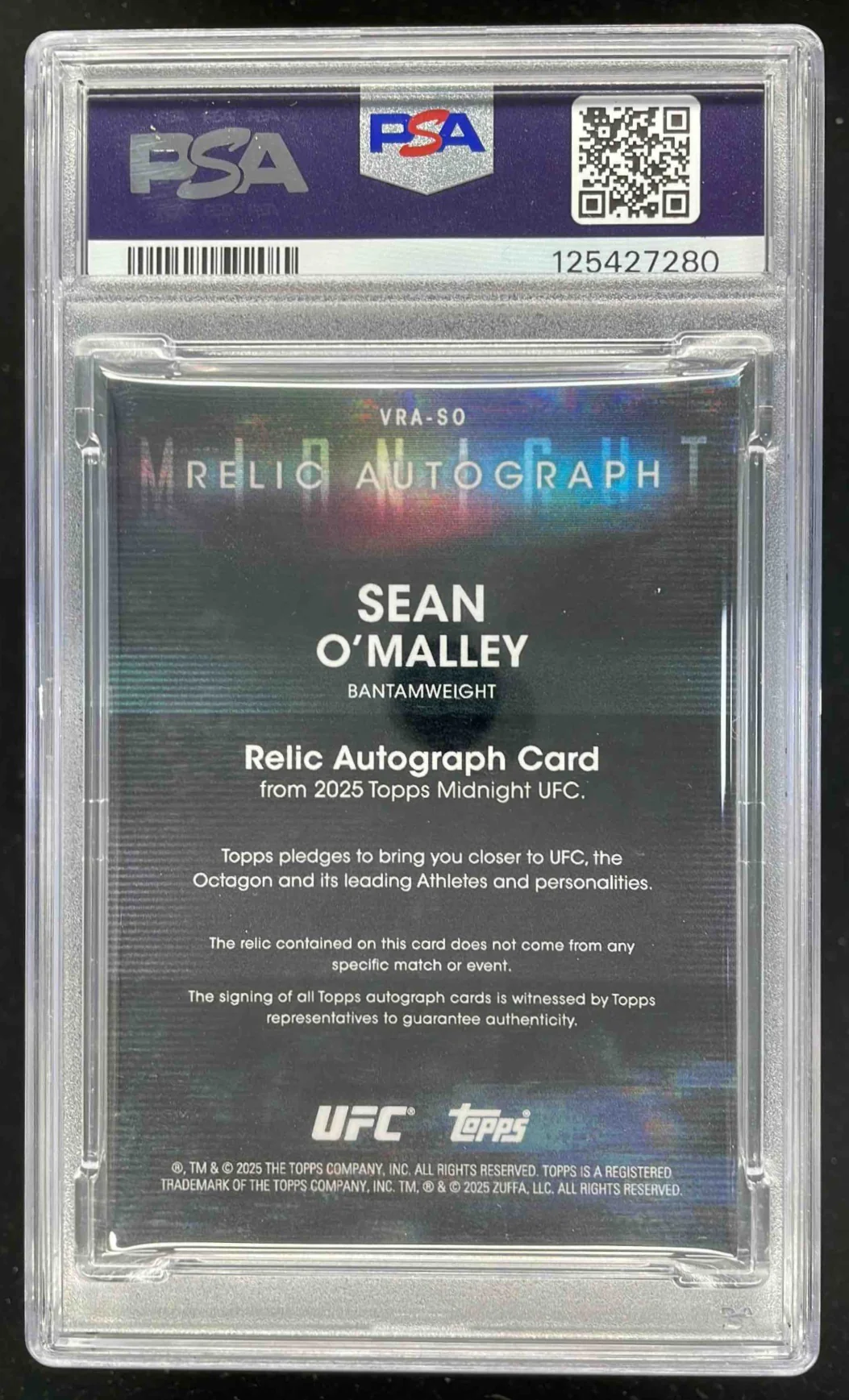 2025 Topps Midnight Relic Autograph Midnight #VRA-SO Sean O'Malley /12 PSA 8 - Image 2