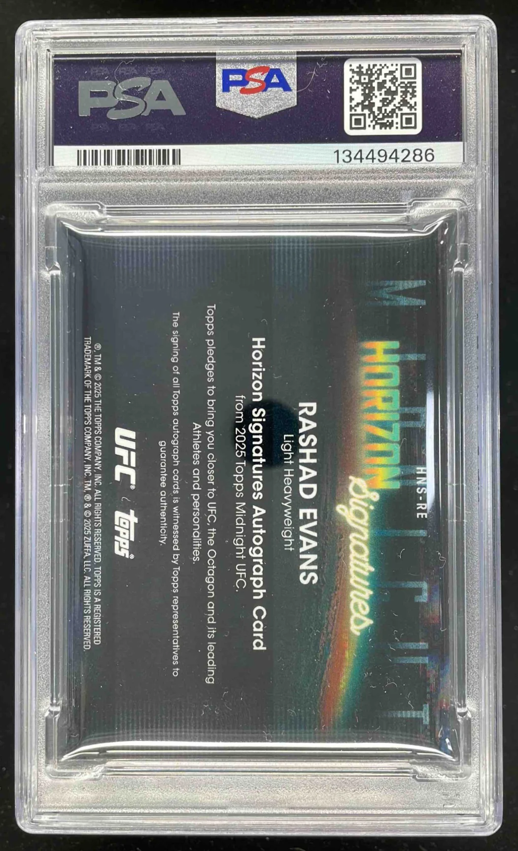 2025 Topps UFC Midnight Horizon Moonrise #HNS-RE Rashad Evans Auto /25 PSA 8 - Image 2