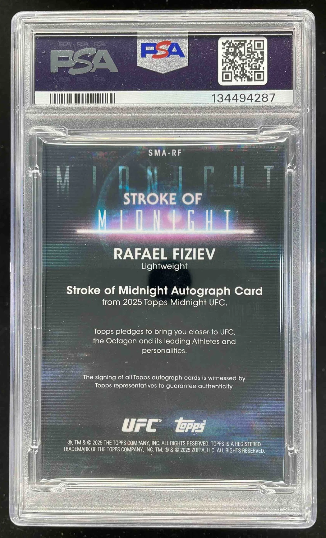 2025 Topps UFC Midnight Stroke of Midnight Dusk Rafael Fiziev Auto /75 PSA 9 - Image 2