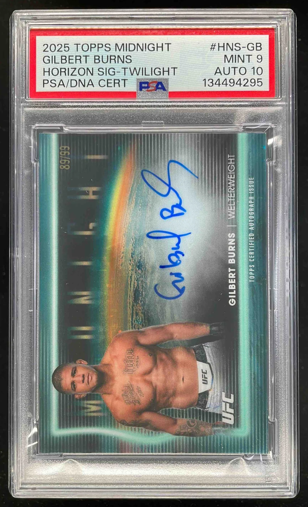 2025 Topps UFC Midnight Horizon Twilight #HNS-GB Gilbert Burns Auto /99 PSA 9