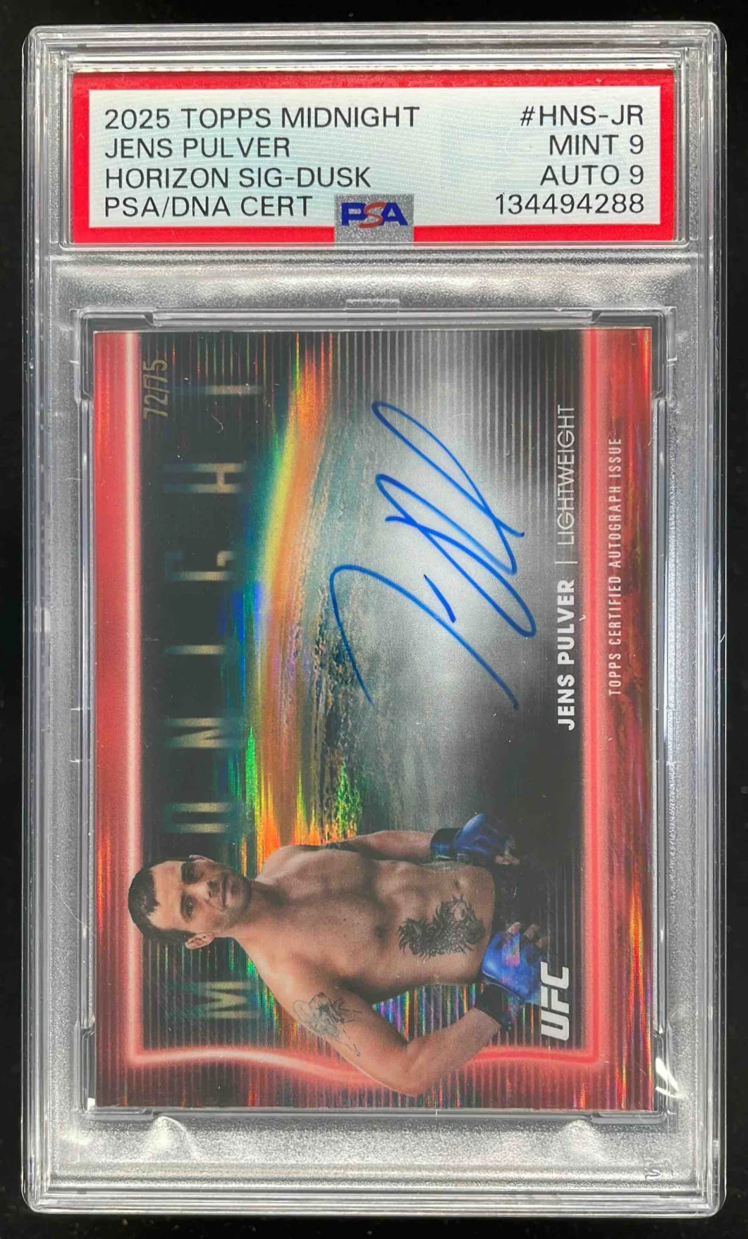 2025 Topps UFC Midnight Horizon Dusk #HNS-JR Jens Pulver Auto /75 PSA 9