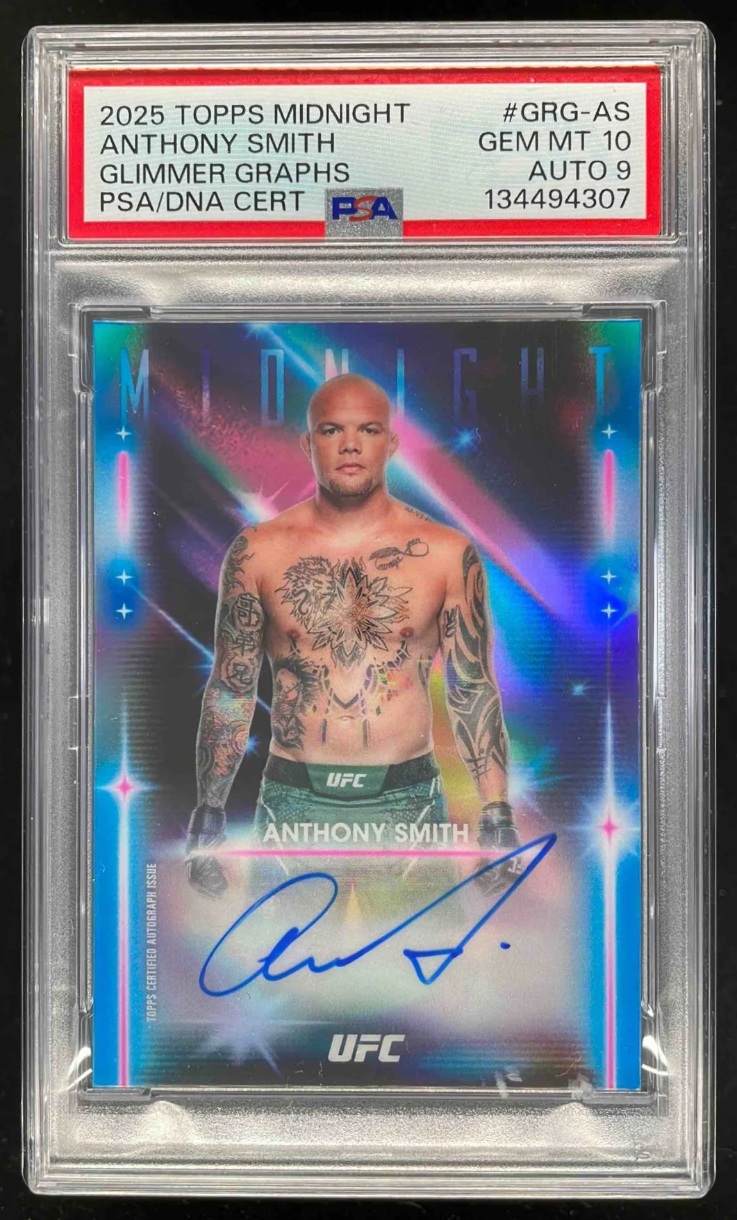 2025 Topps UFC Midnight Glimmer Graphs #GRG-AS Anthony Smith Auto PSA 10