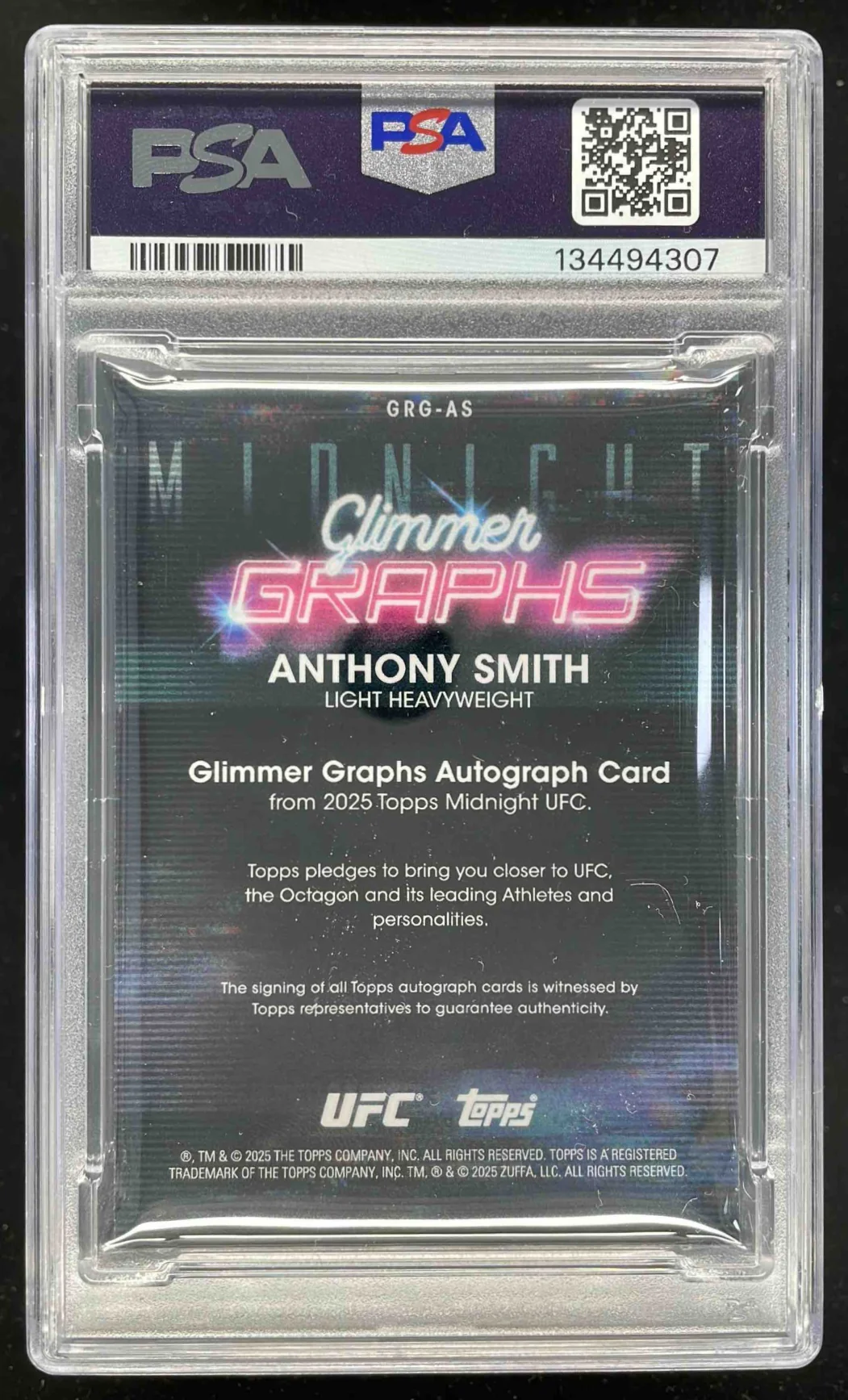 2025 Topps UFC Midnight Glimmer Graphs #GRG-AS Anthony Smith Auto PSA 10 - Image 2