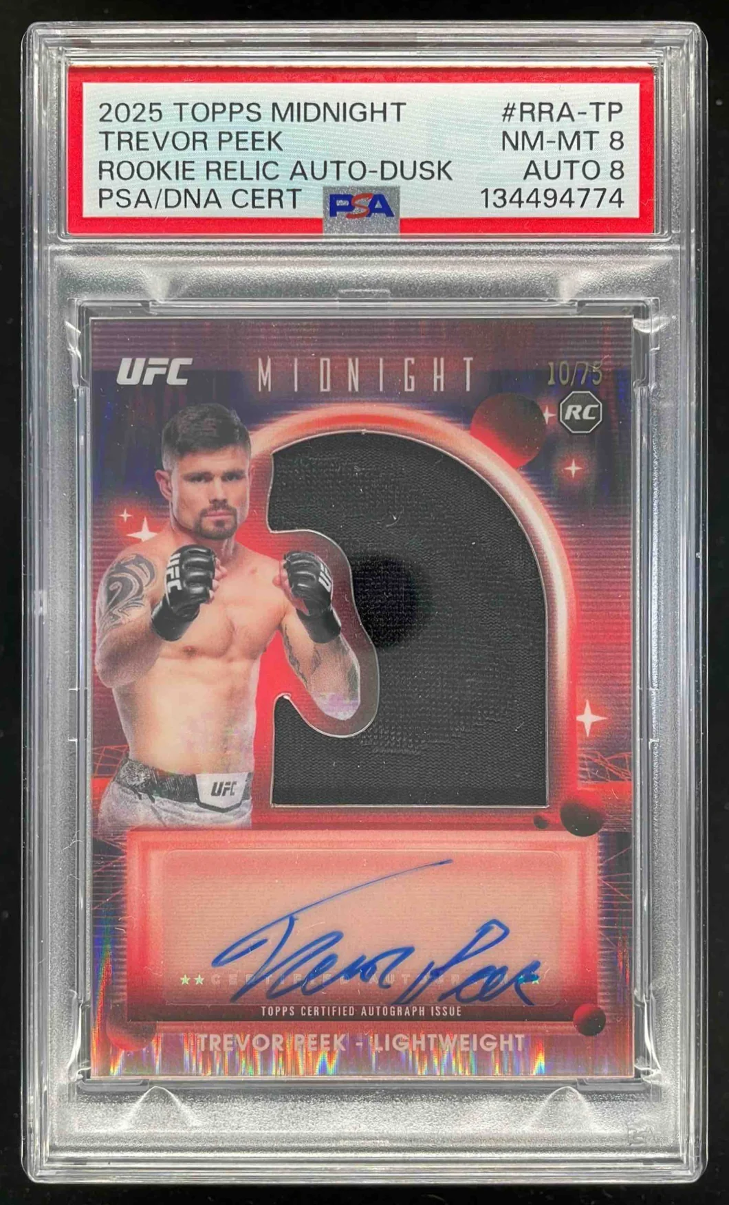 2025 Topps UFC Midnight Relic Dusk #RRA-TP Trevor Peek RC Auto /75 PSA 8