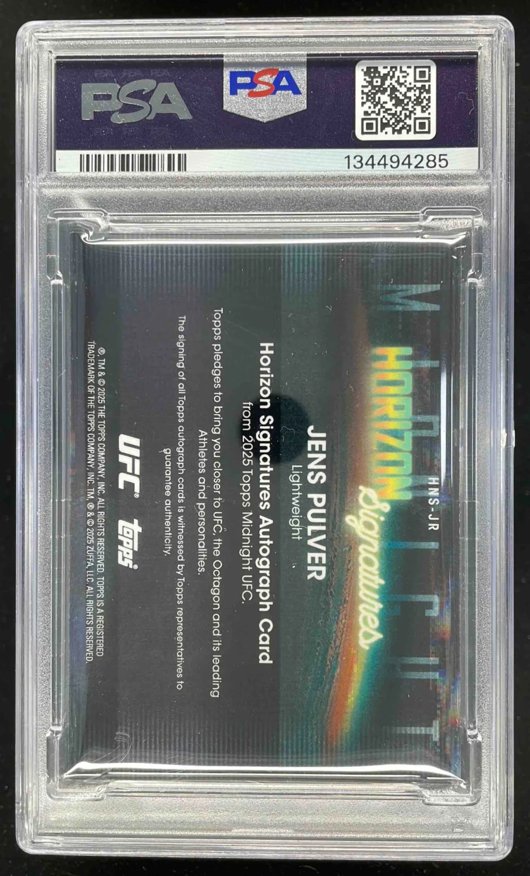 2025 Topps UFC Midnight Horizon Midnight #HNS-JR Jens Pulver Auto /12 PSA 8 - Image 2