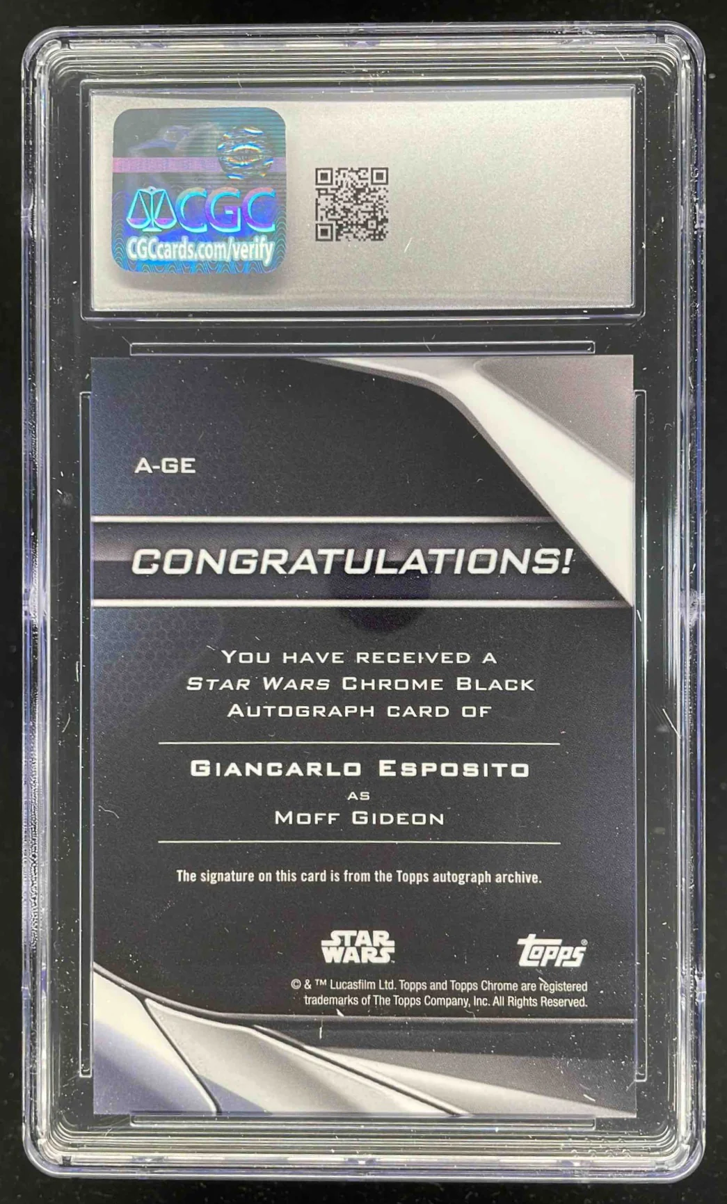 2022 Topps Chrome Star Wars Mandalorian Green Giancarlo Esposito Auto /99 CGC 10 - Image 2