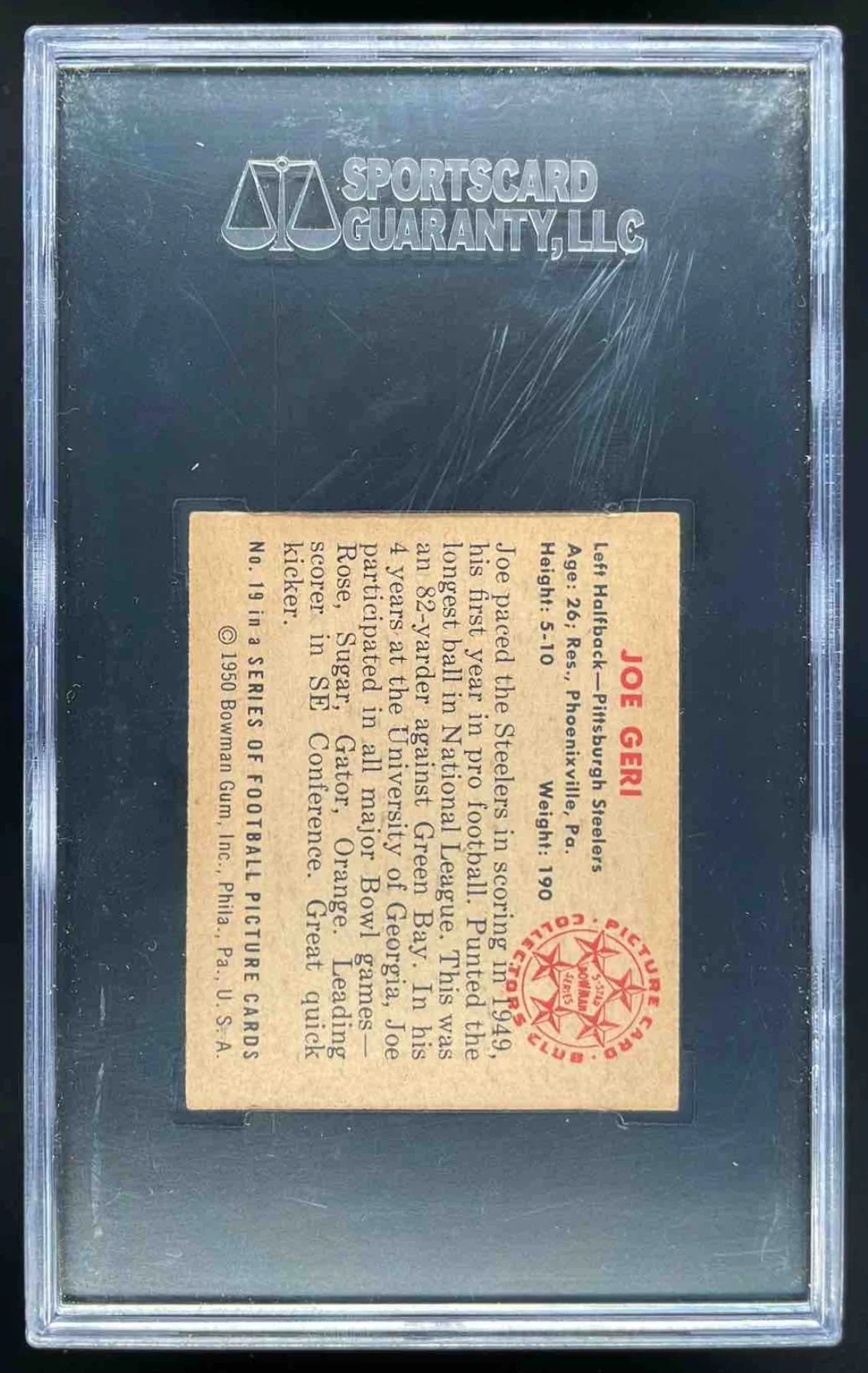 1950 Bowman #19 Joe Geri RC SGC 6.5 - Image 2