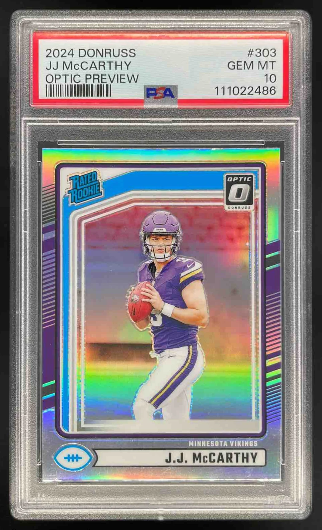 2024 Donruss Optic Rookies Preview Holo #303 J.J. McCarthy RC PSA 10