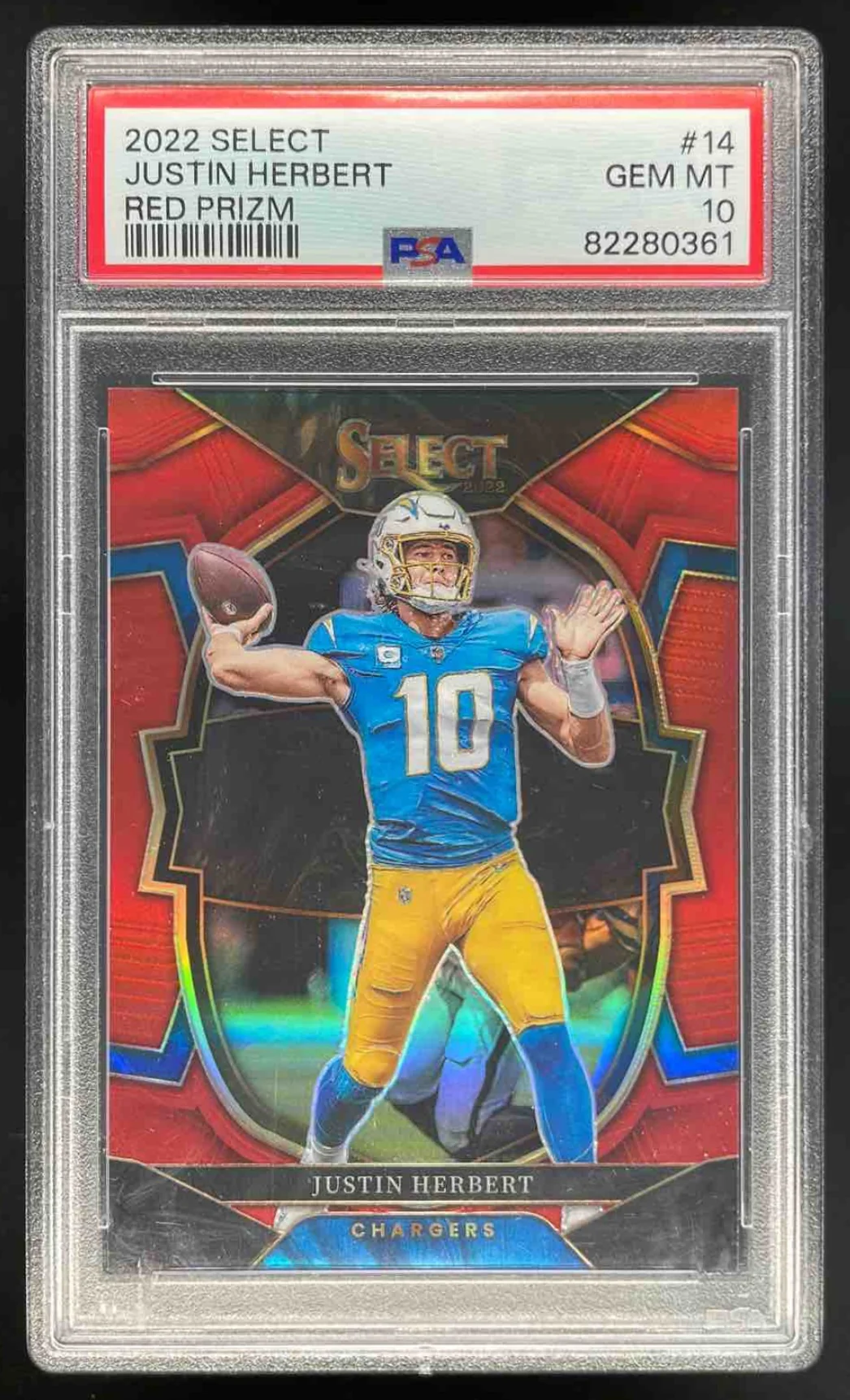2022 Panini Select Red Prizm #14 Justin Herbert Concourse /99 PSA 10