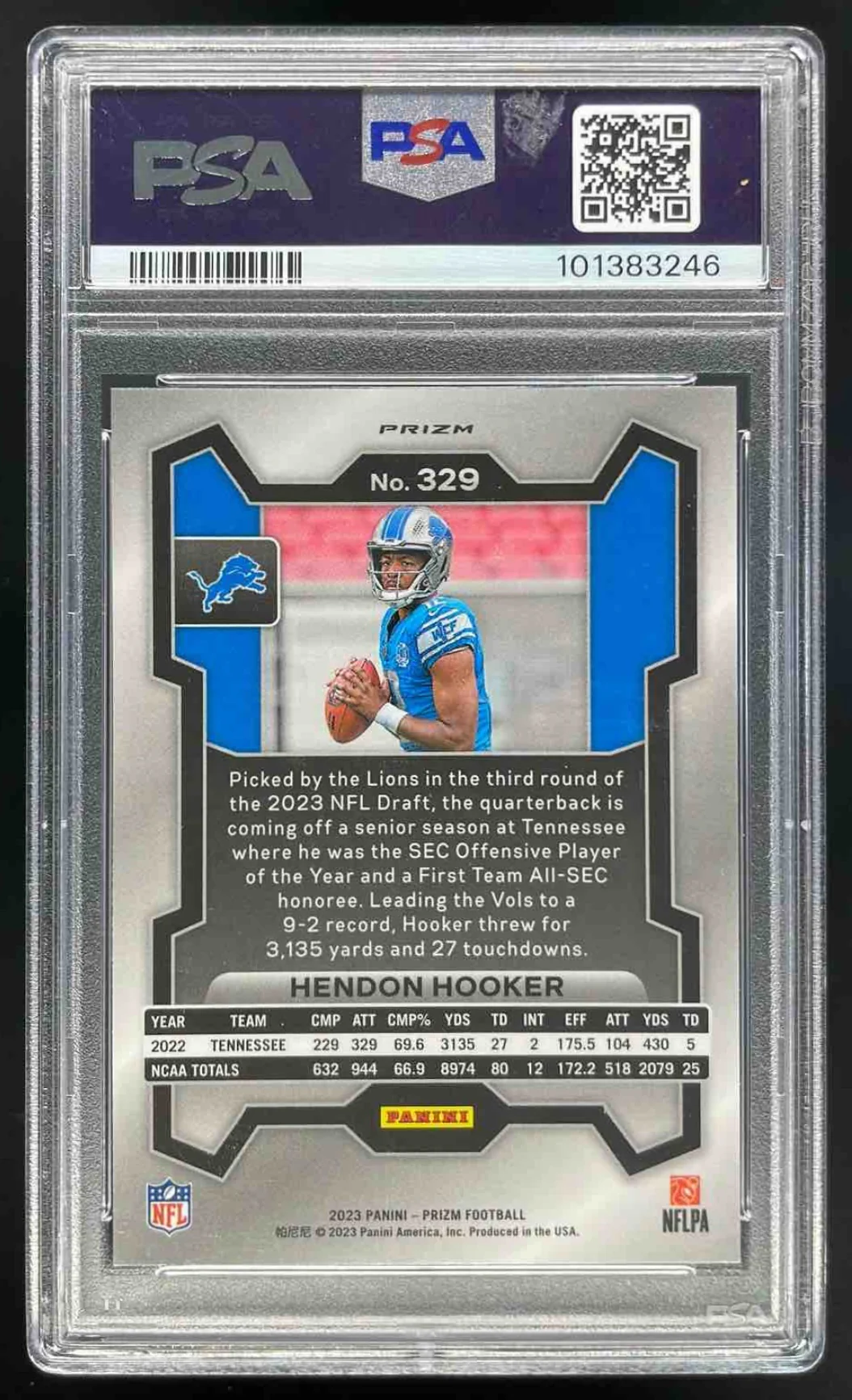 2023 Panini Prizm Silver Prizm #329 Hendon Hooker RC PSA 10 - Image 2