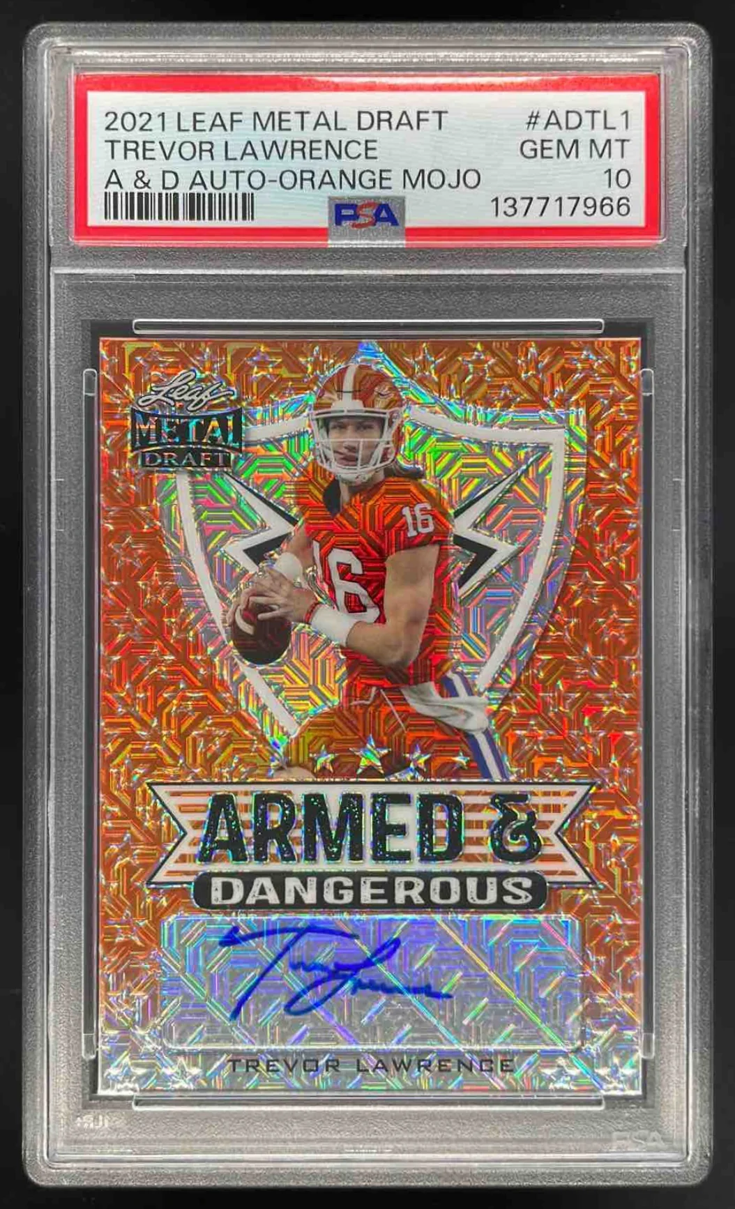 2021 Leaf Metal Armed & Dangerous Mojo Orange Trevor Lawrence RC Auto /2 PSA 10