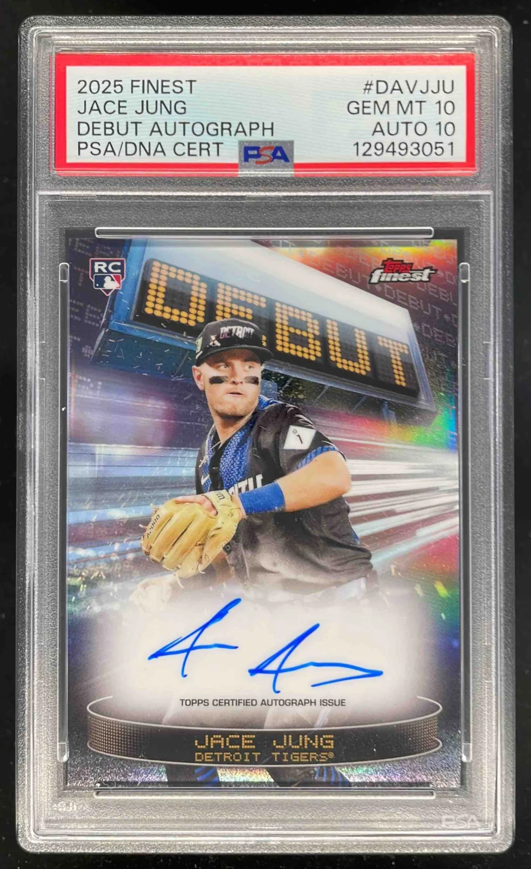2025 Topps Finest Debut Autograph #DAV-JJU Jace Jung RC Auto PSA 10