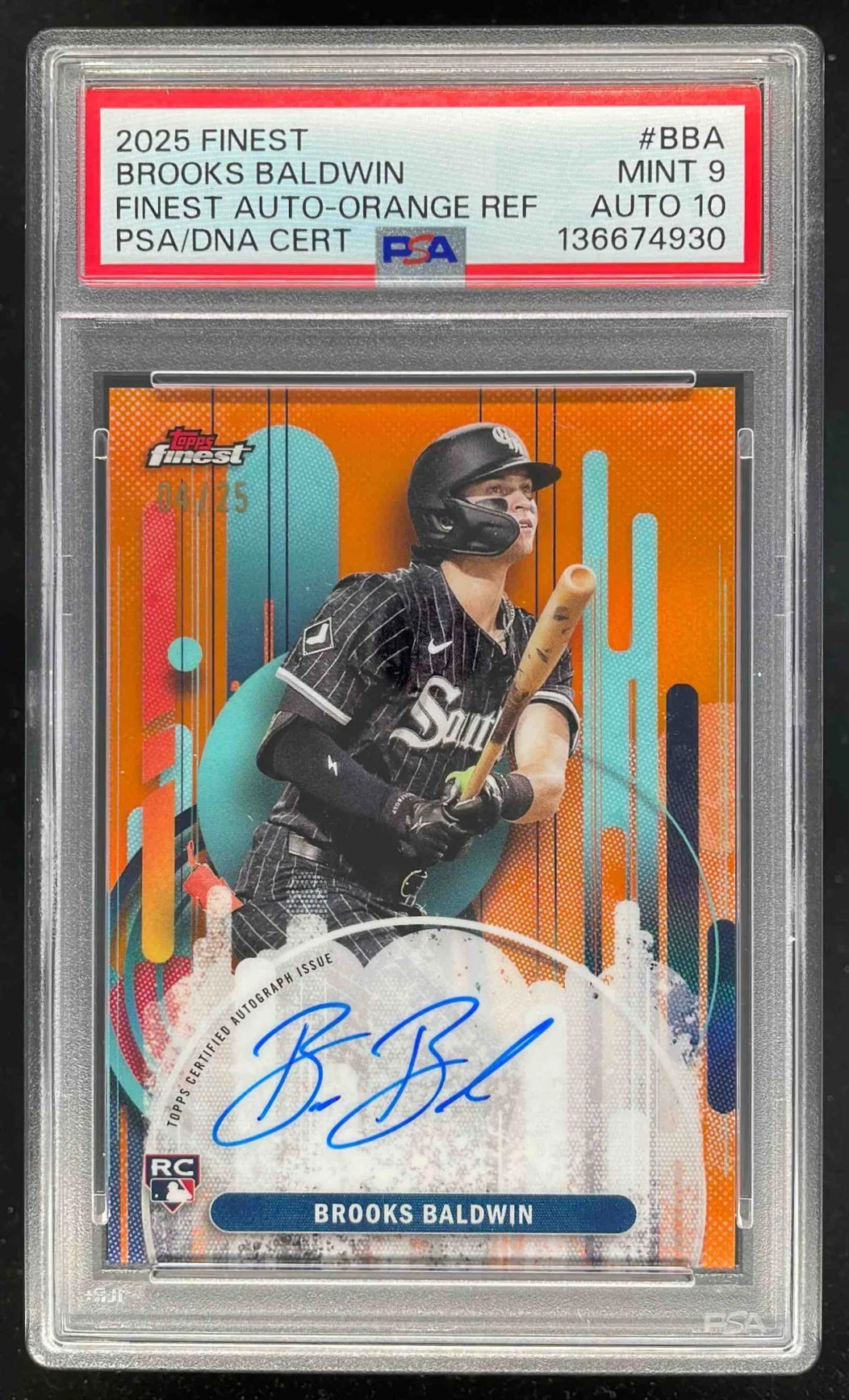 2025 Topps Finest Orange #FA-BBA Brooks Baldwin RC Auto /25 PSA 9