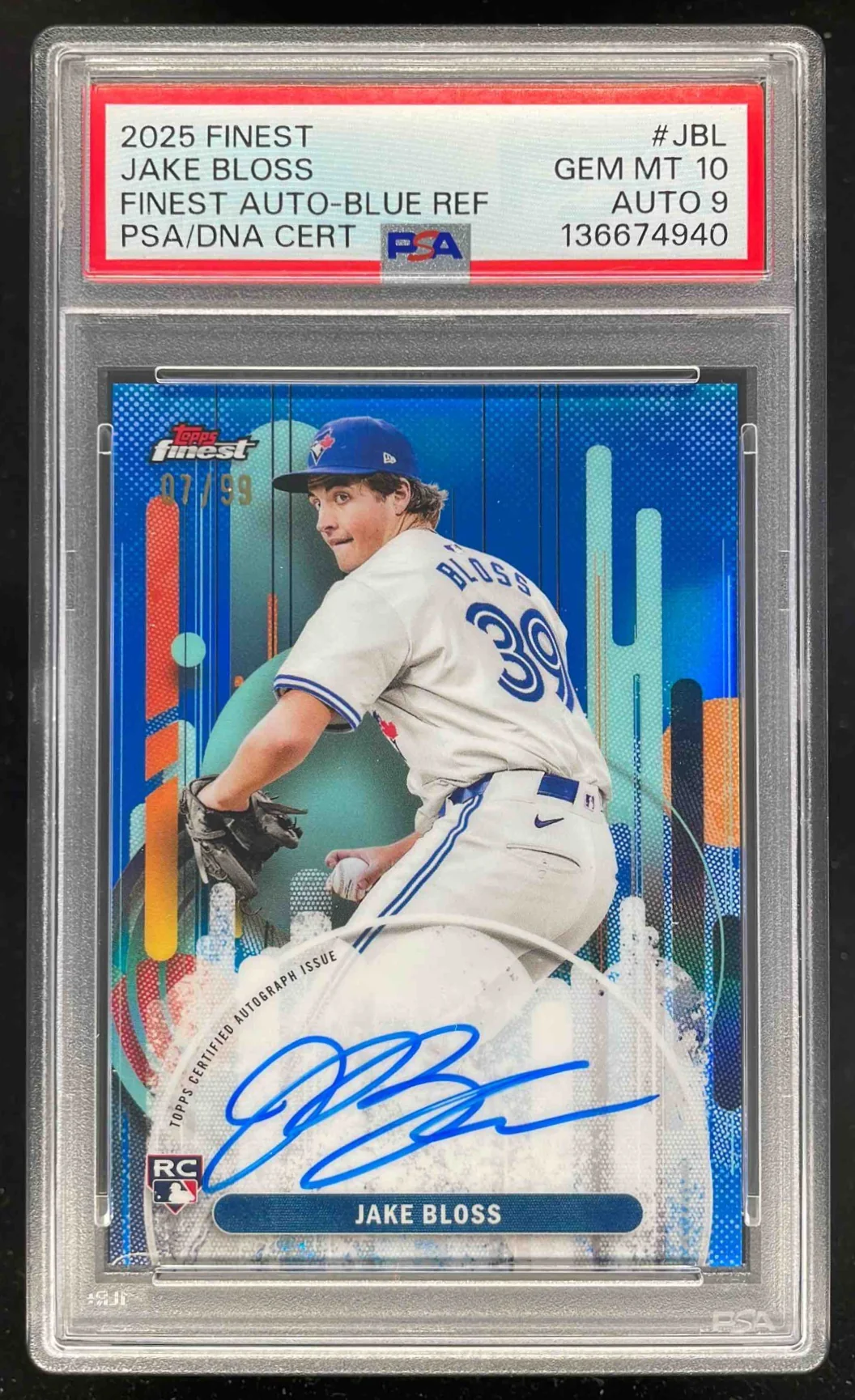 2025 Topps Finest Autograph Blue Refractor #FA-JBL Jake Bloss RC Auto /99 PSA 10