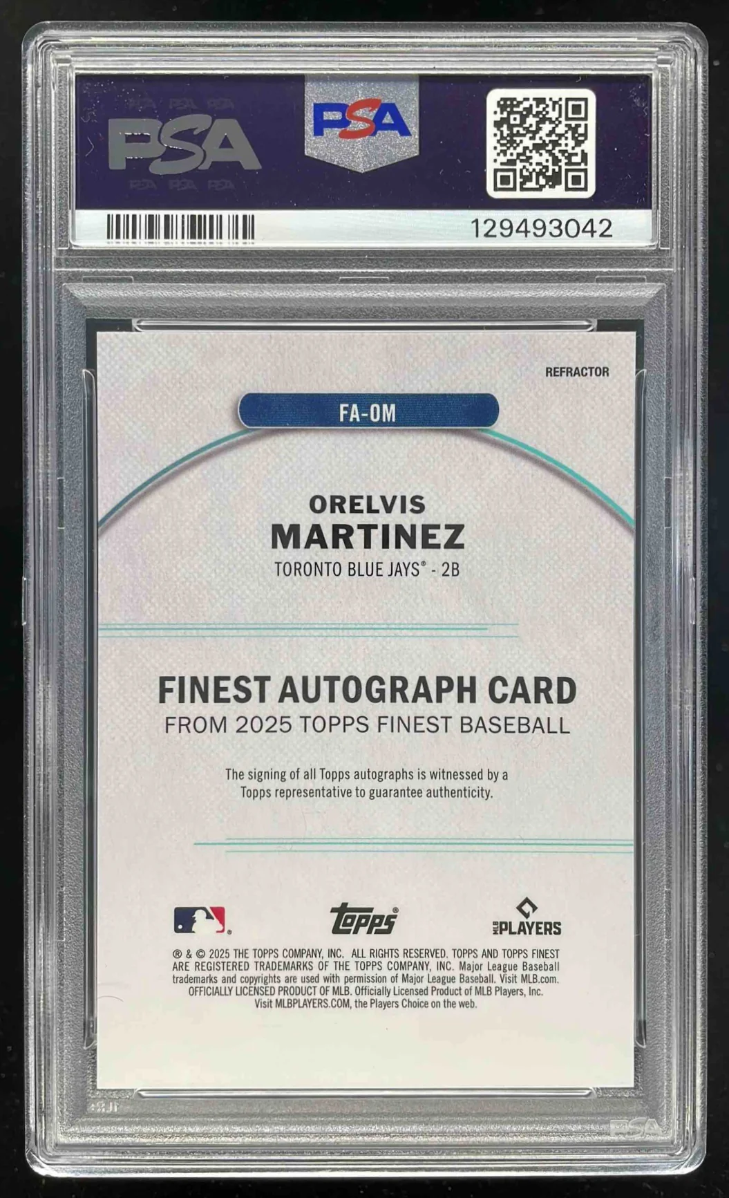2025 Topps Finest Autograph Refractor #FA-OM Orelvis Martinez RC Auto PSA 10 - Image 2