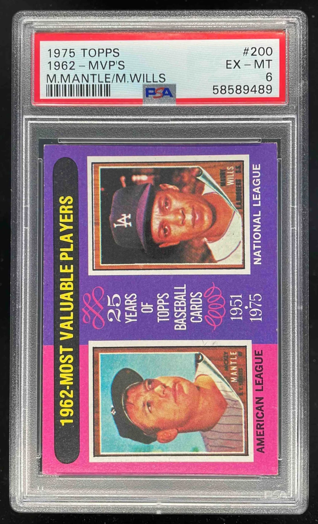 1975 Topps #200 1962 MVPs Mickey Mantle Maury Wills M PSA 6