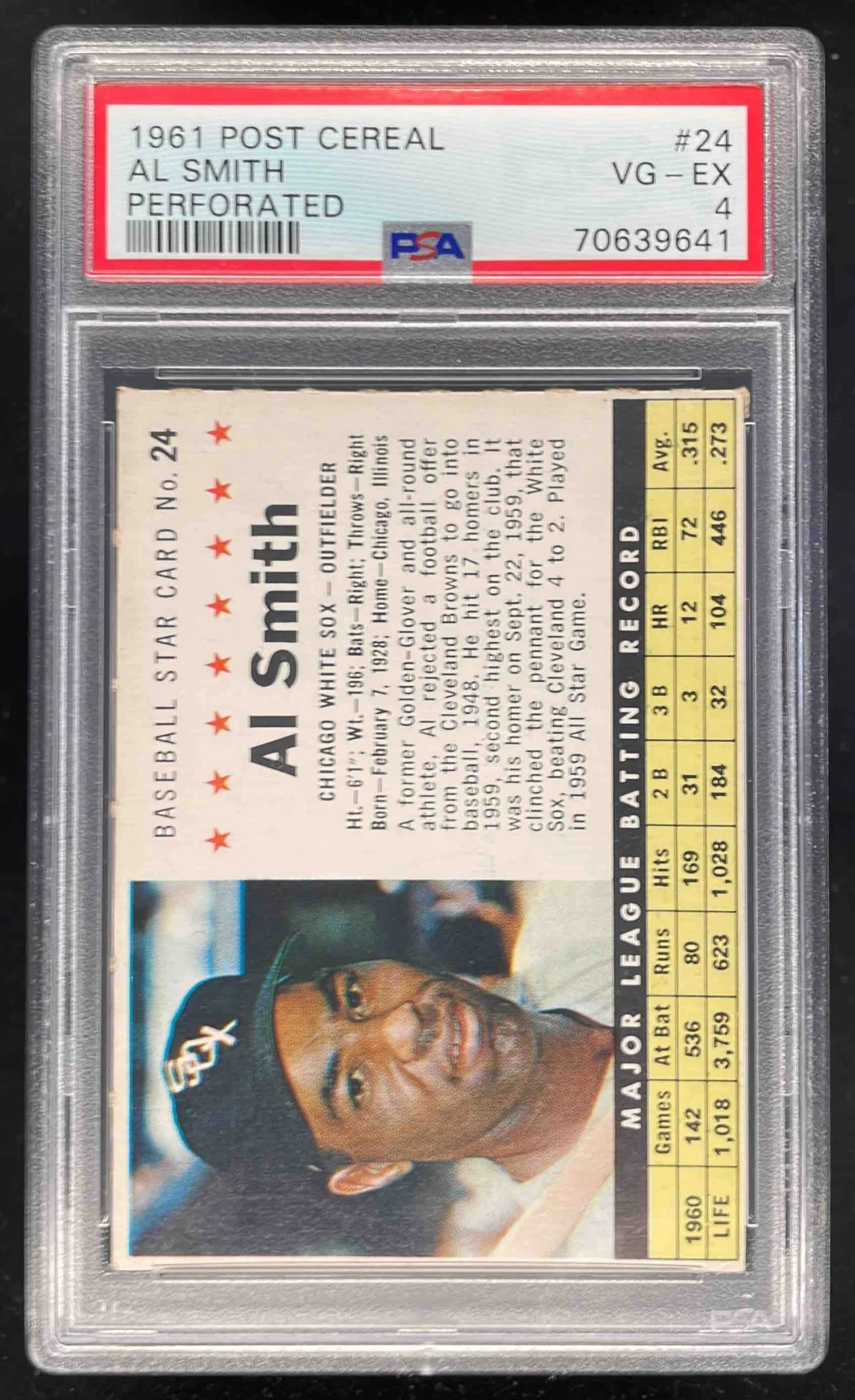 1961 Post Cereal Perforated #24 Al Smith PSA 4