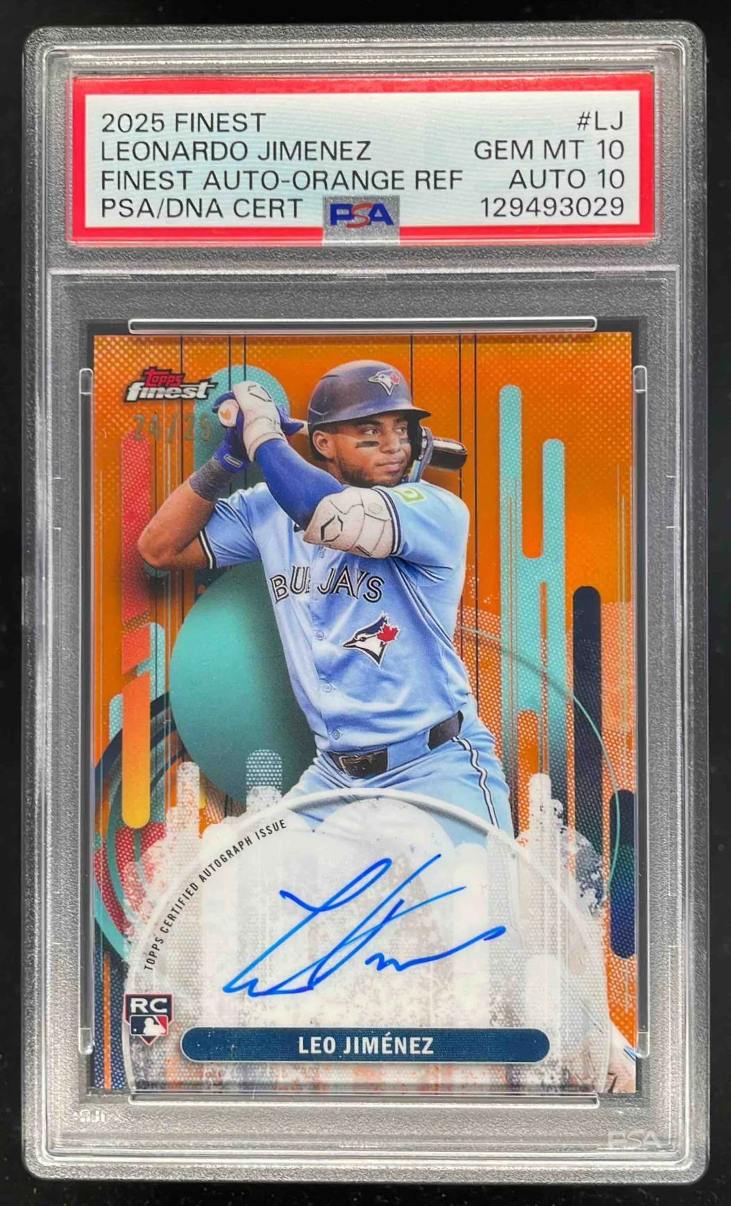 2025 Topps Finest Orange #FA-LJ Leo Jimenez RC Auto /25 PSA 10