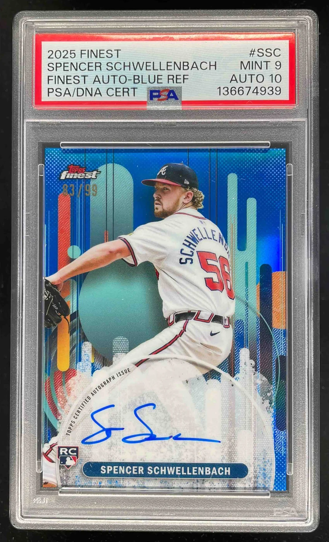 2025 Topps Finest Blue #FA-SSC Spencer Schwellenbach RC Auto /99 PSA 9