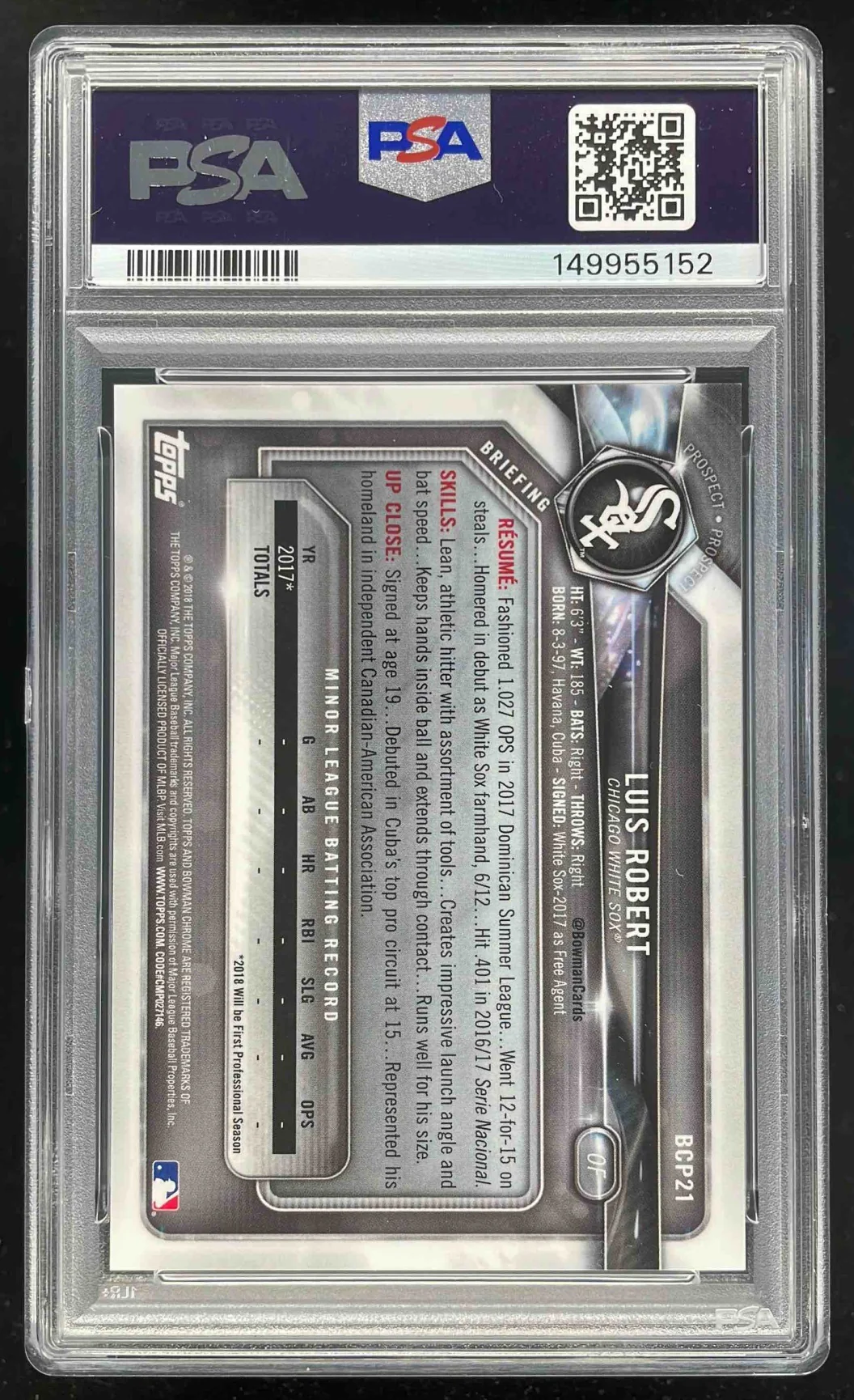 2018 Bowman Chrome Prospects Green Shimmer #BCP21 Luis Robert /99 PSA 10 - Image 2