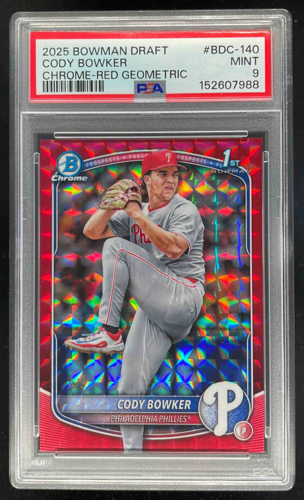 2025 Bowman Draft Chrome Red Geometric #BDC-140 Cody Bowker RC /5 PSA 9
