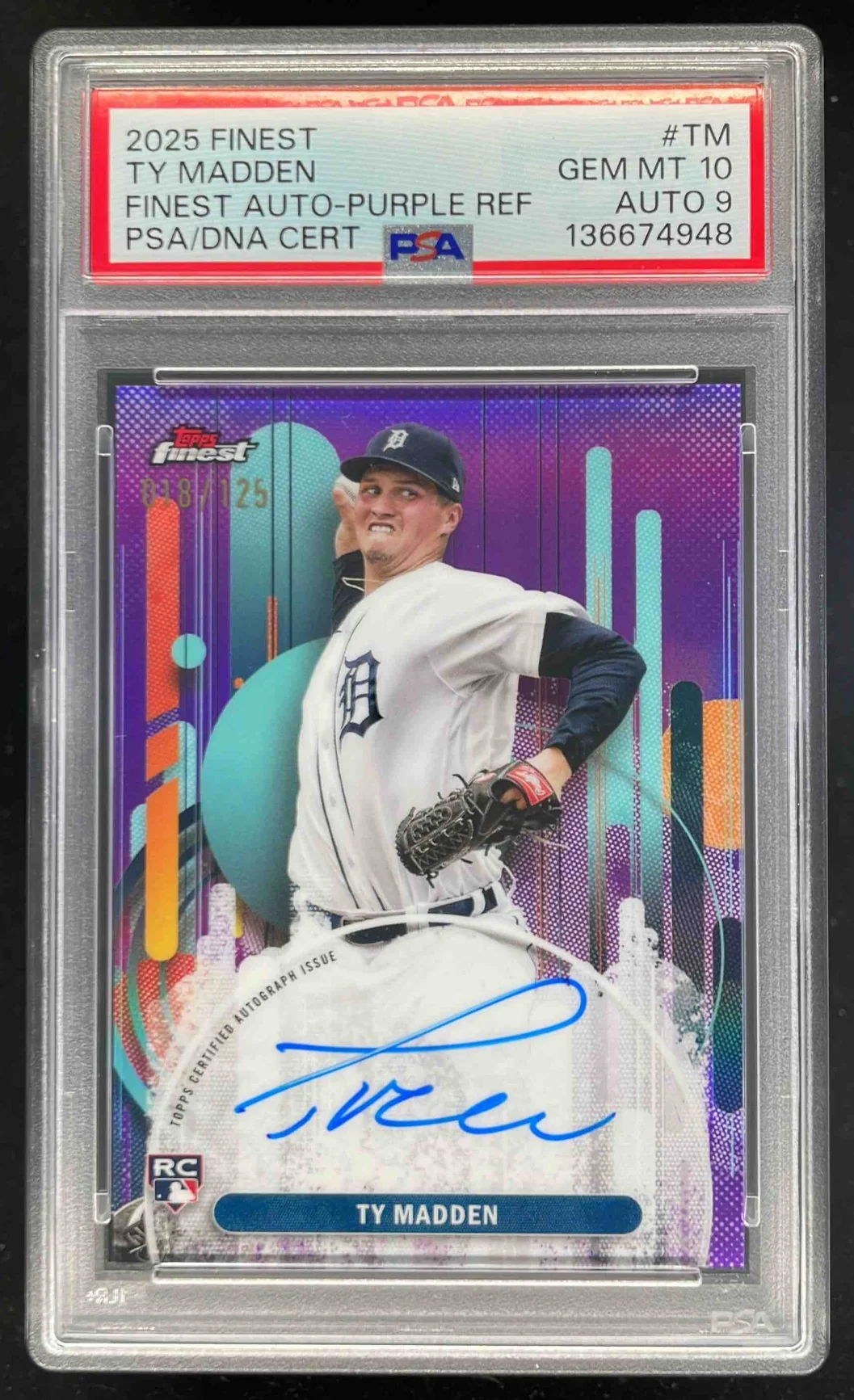 2025 Topps Finest Purple #FA-TM Ty Madden RC Auto /125 PSA 10