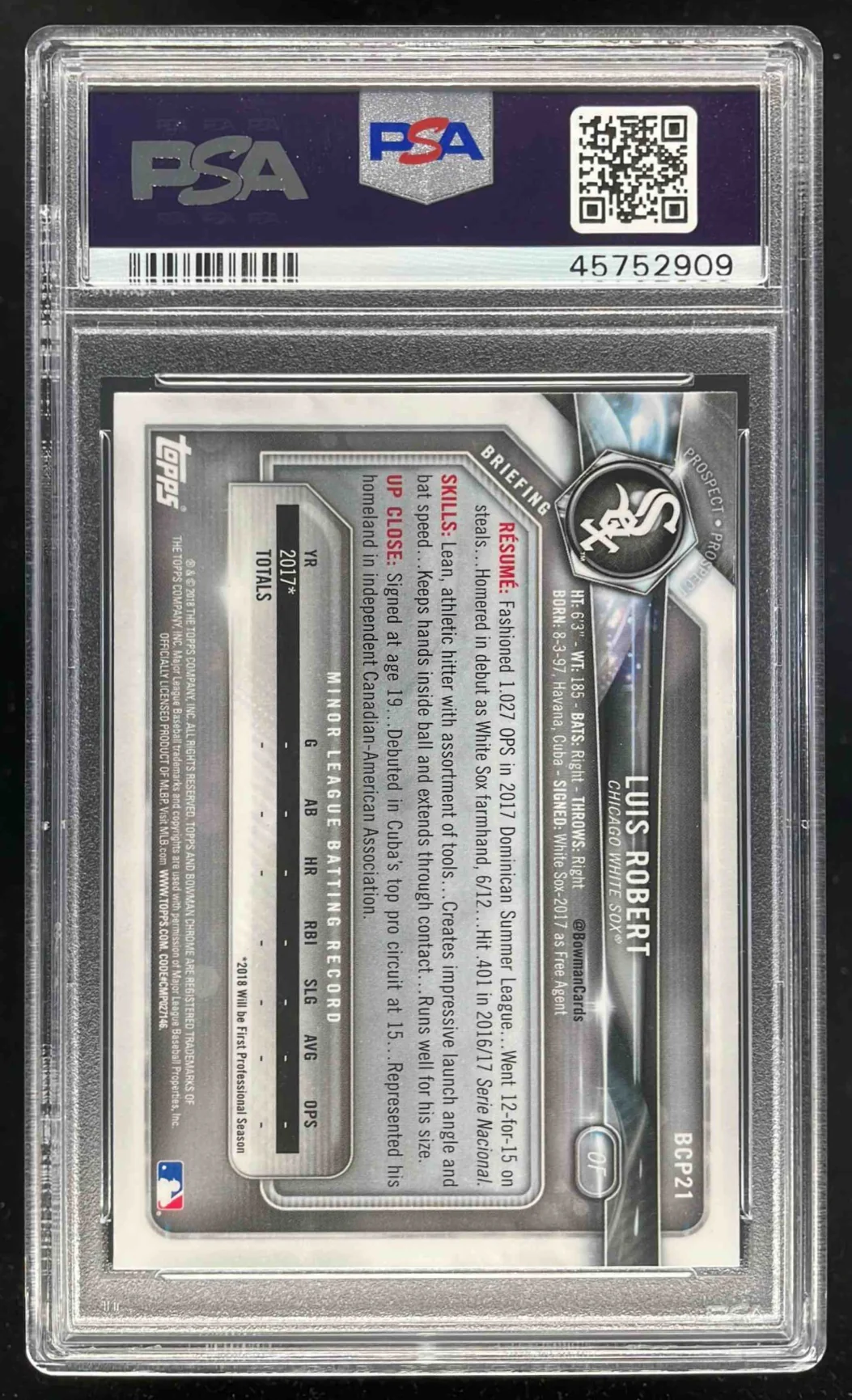2018 Bowman Chrome Prospects #BCP21 Luis Robert PSA 10 - Image 2