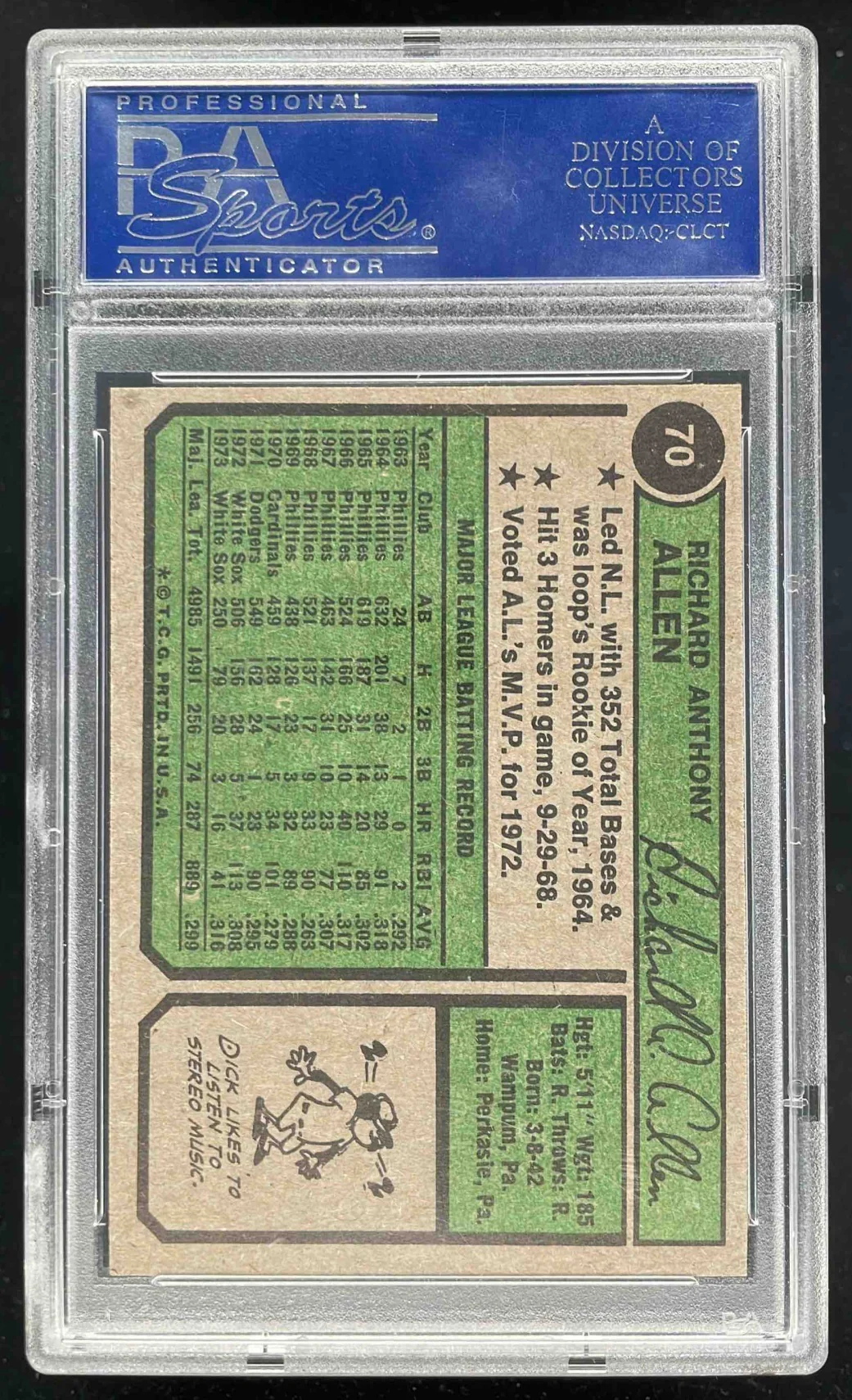 1974 Topps #70 Dick Allen PSA 8 - Image 2
