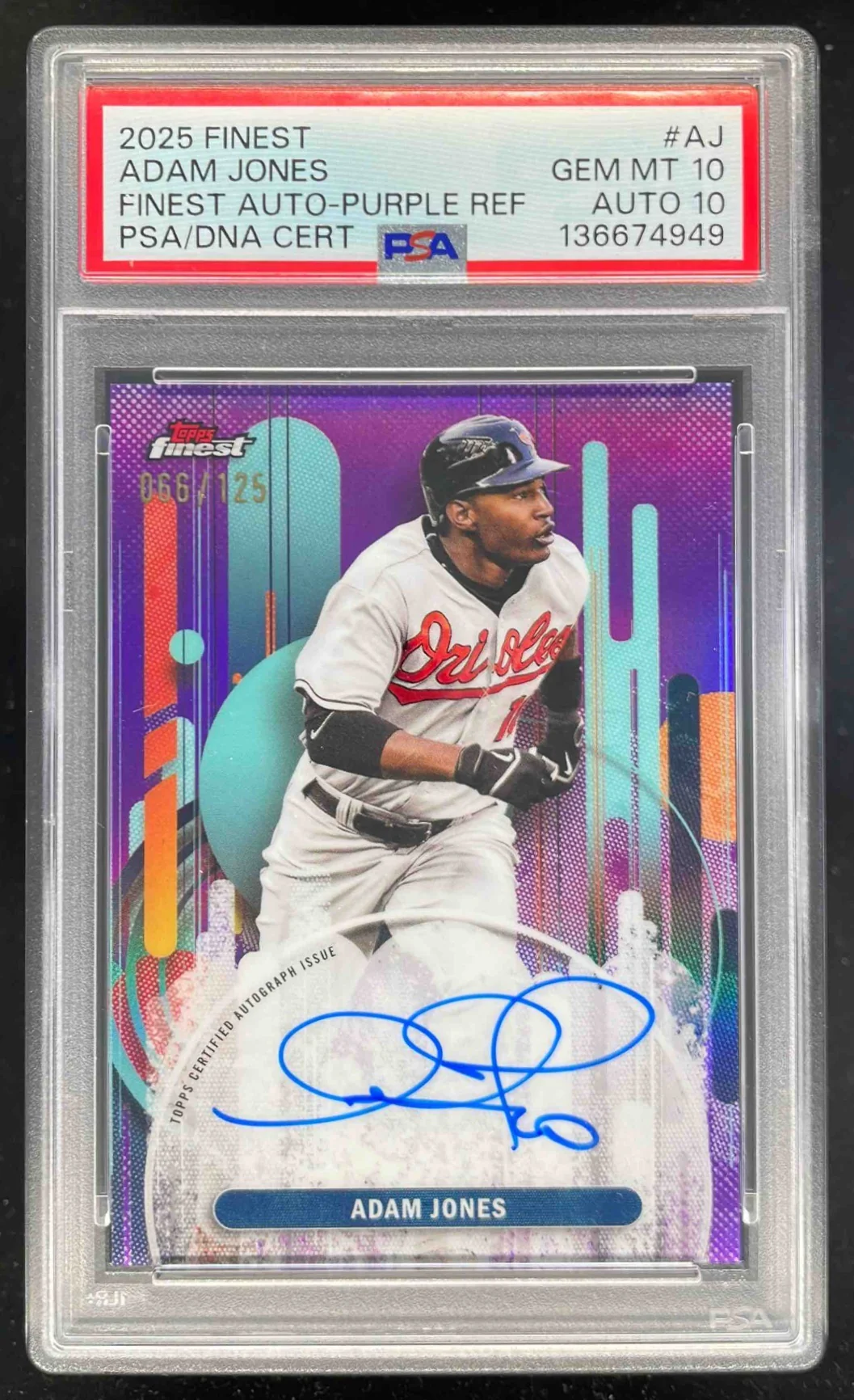 2025 Topps Finest Autograph Purple Refractor #FA-AJ Adam Jones Auto /125 PSA 10