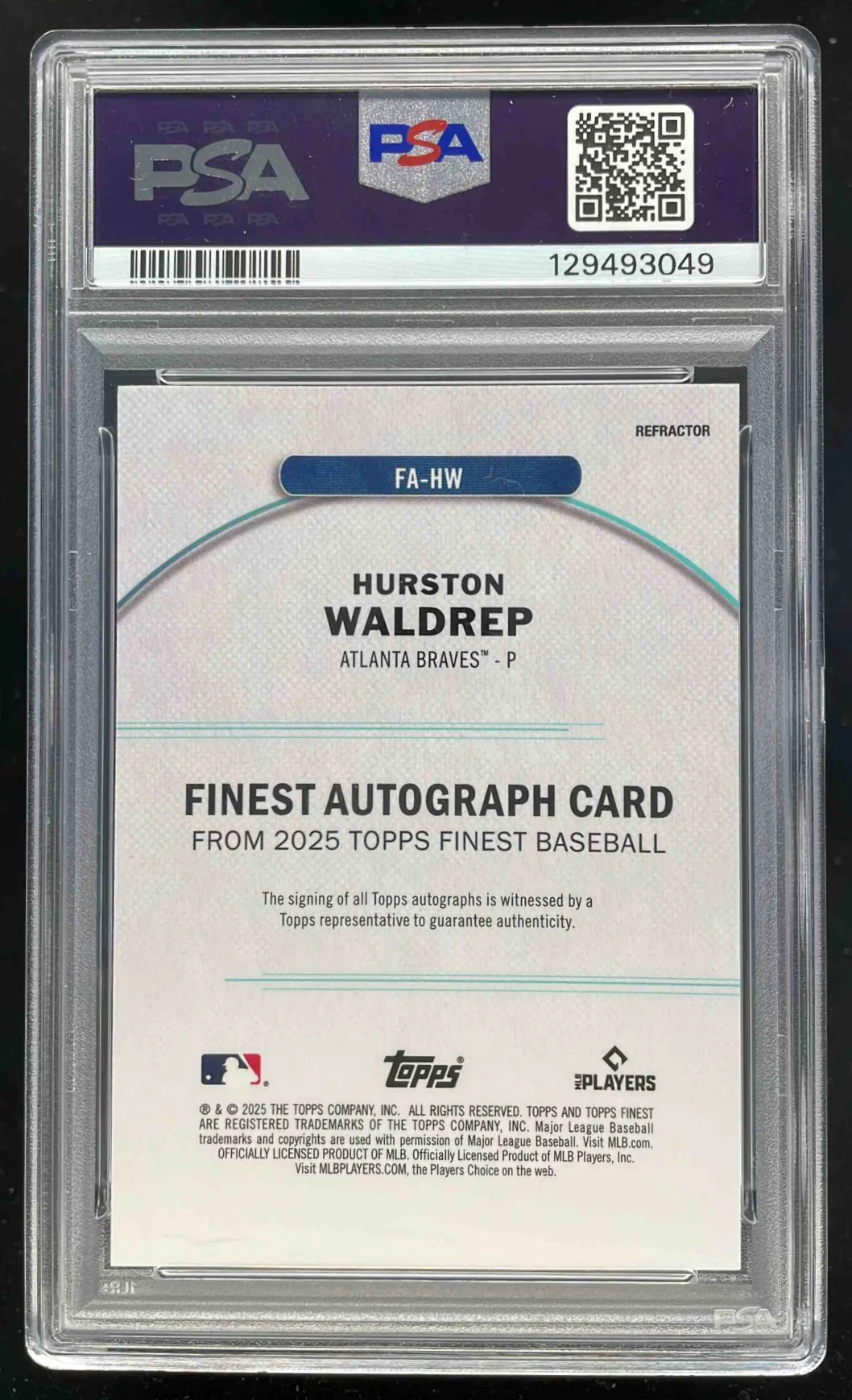 2025 Topps Finest Autograph Refractor #FA-HW Hurston Waldrep RC Auto PSA 9 - Image 2