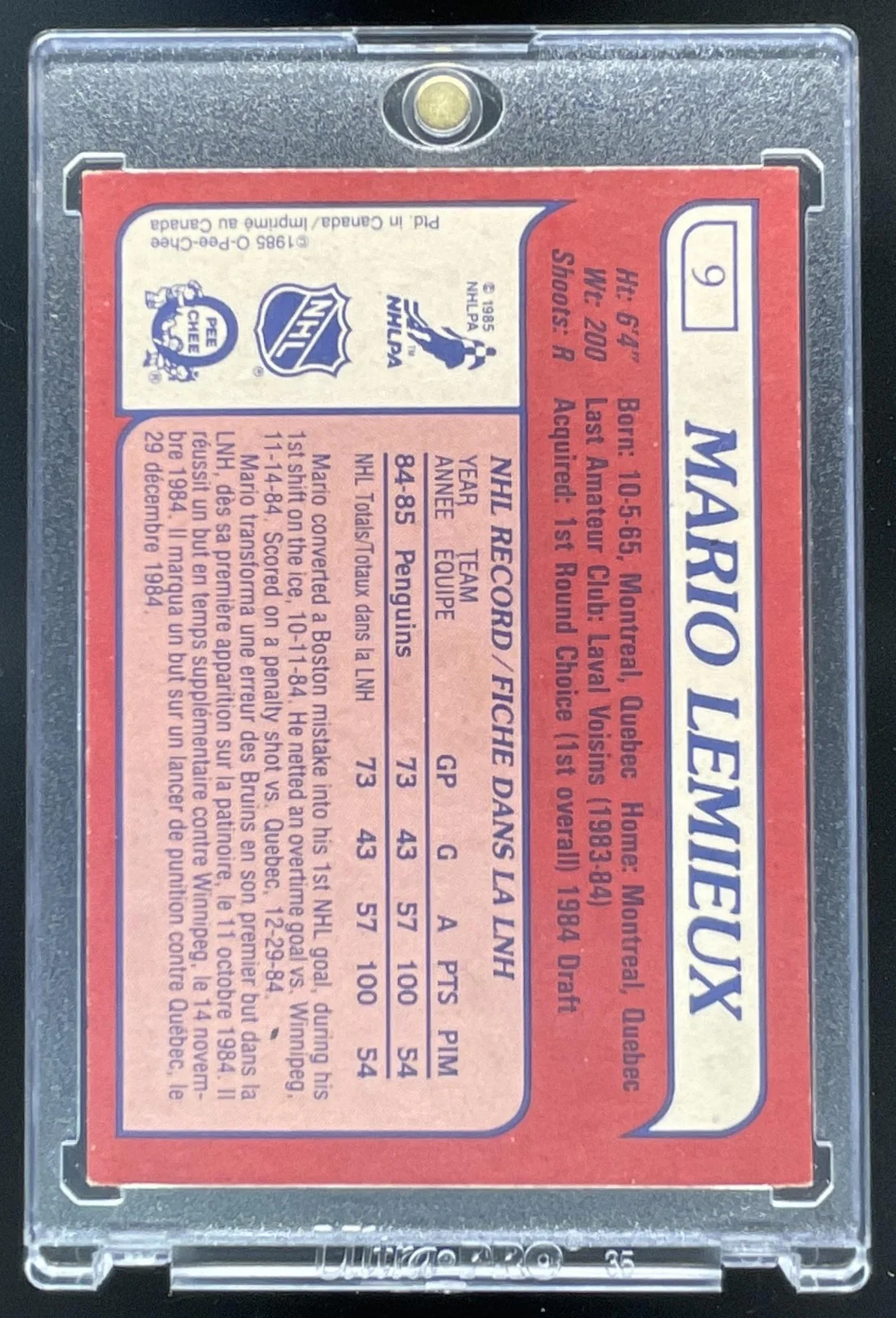1985-86 O-Pee-Chee #9 Mario Lemieux RC - Image 2