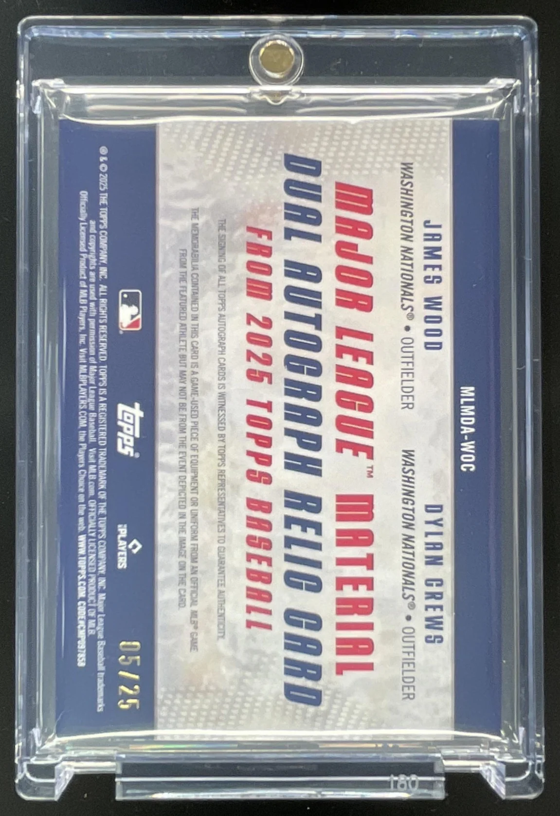 2025 Topps Major League Material Dual Orange Dylan Crews James Wood Auto /25 - Image 2