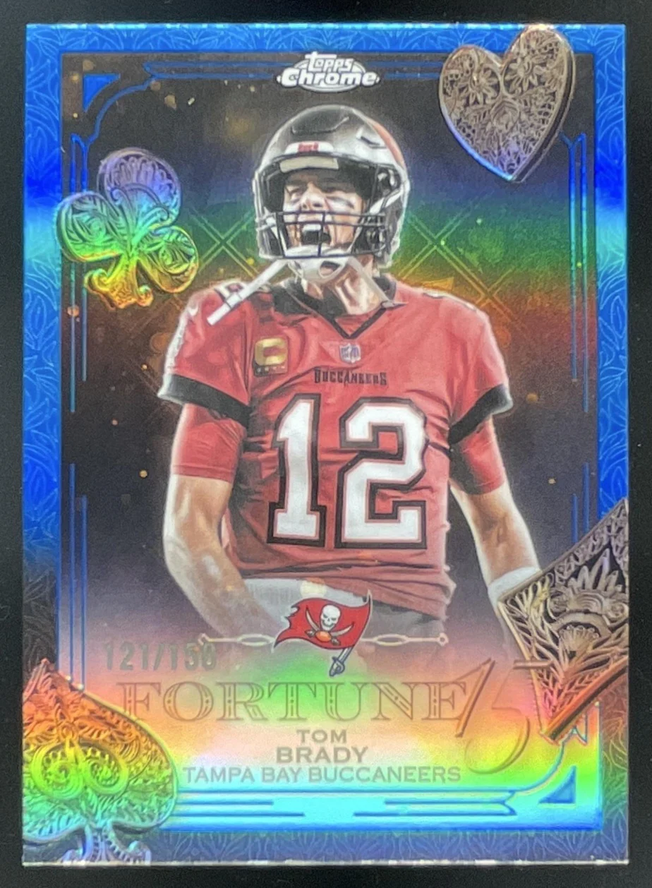 2025 Topps Chrome Fortune 15 Blue Refractor #F15-35 Tom Brady /150
