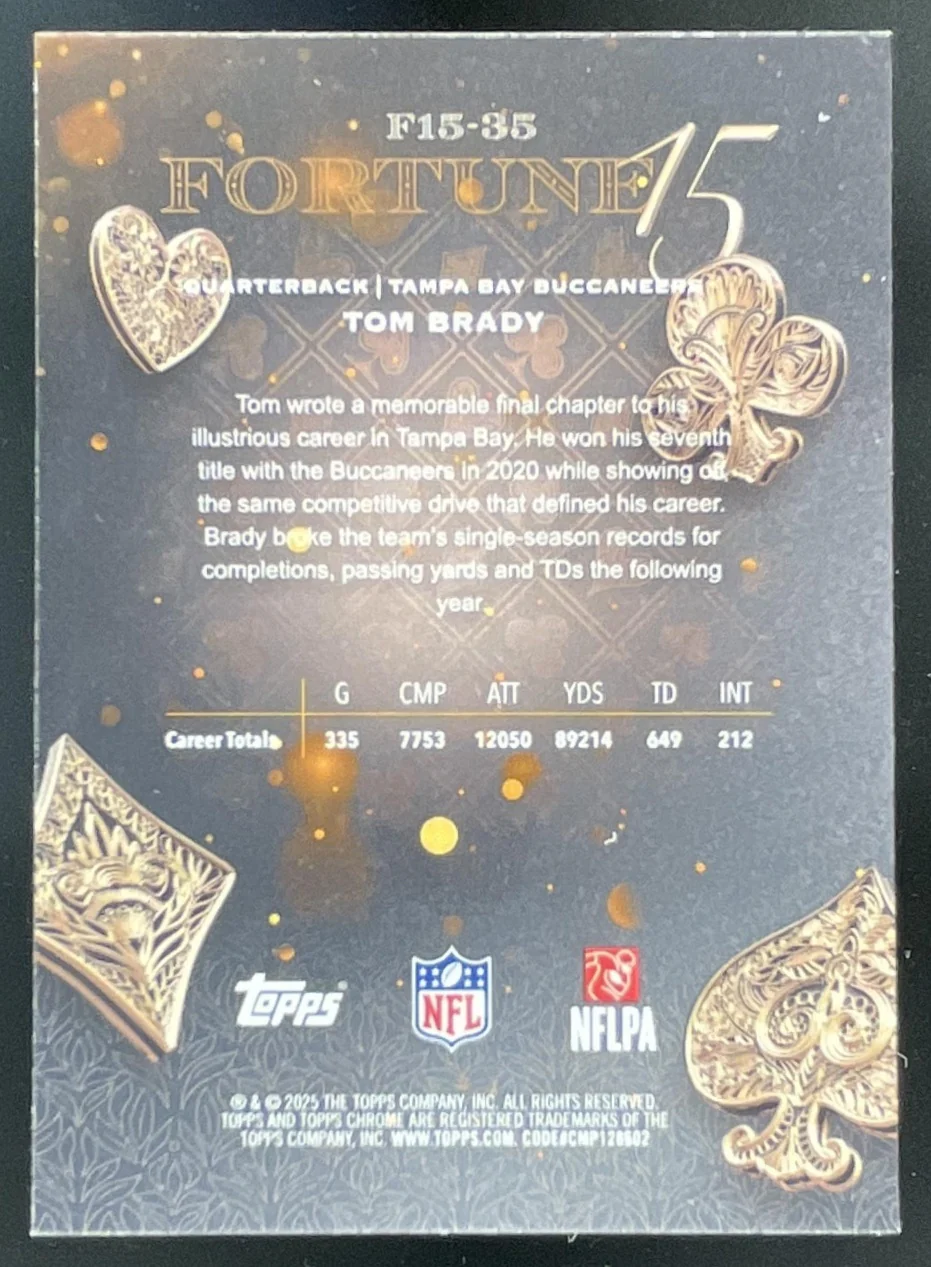 2025 Topps Chrome Fortune 15 Blue Refractor #F15-35 Tom Brady /150 - Image 2