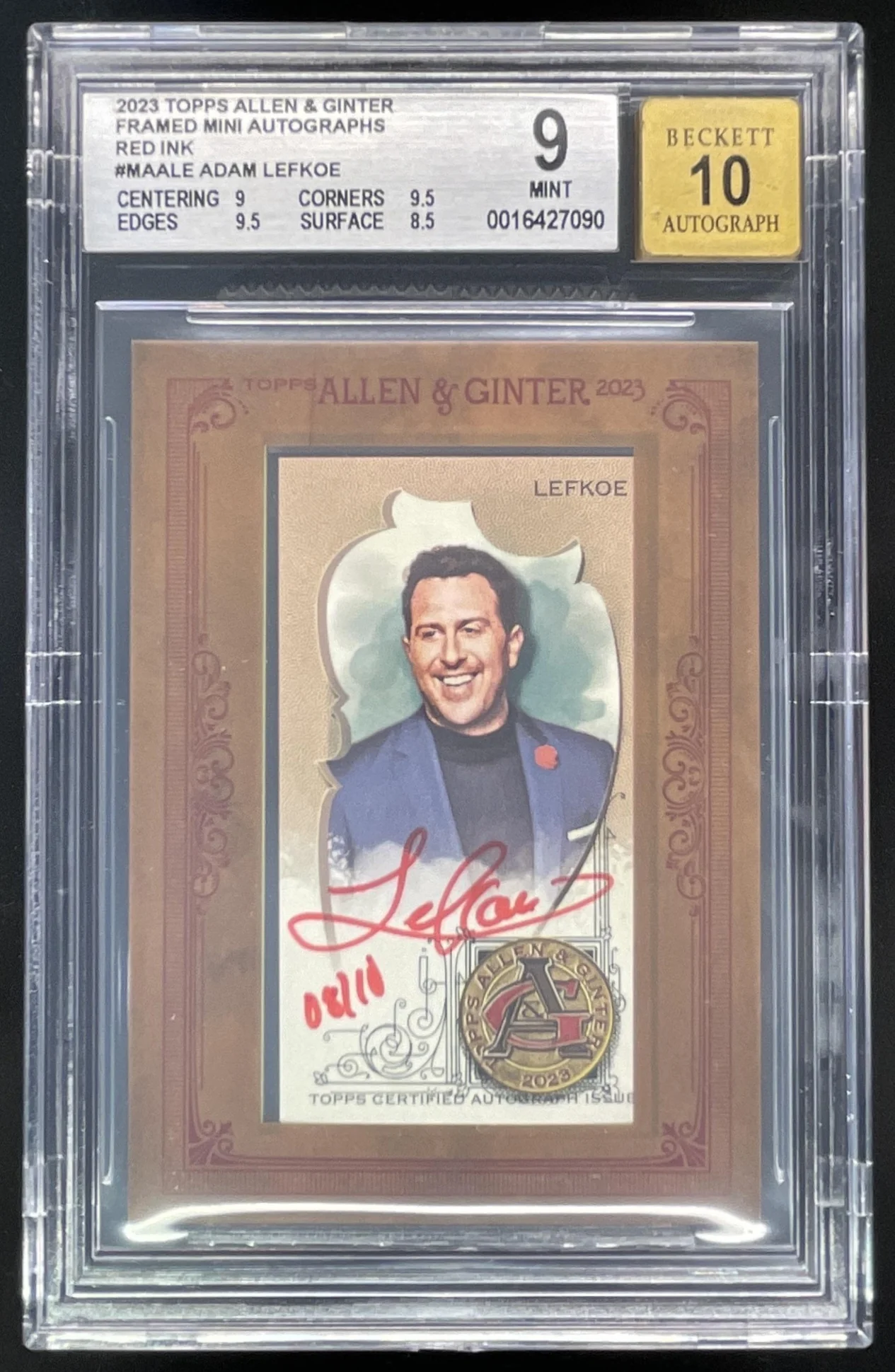 2023 Topps Allen & Ginter Mini Framed Red Ink #MA-ALE Adam Lefkoe Auto /10 BGS 9