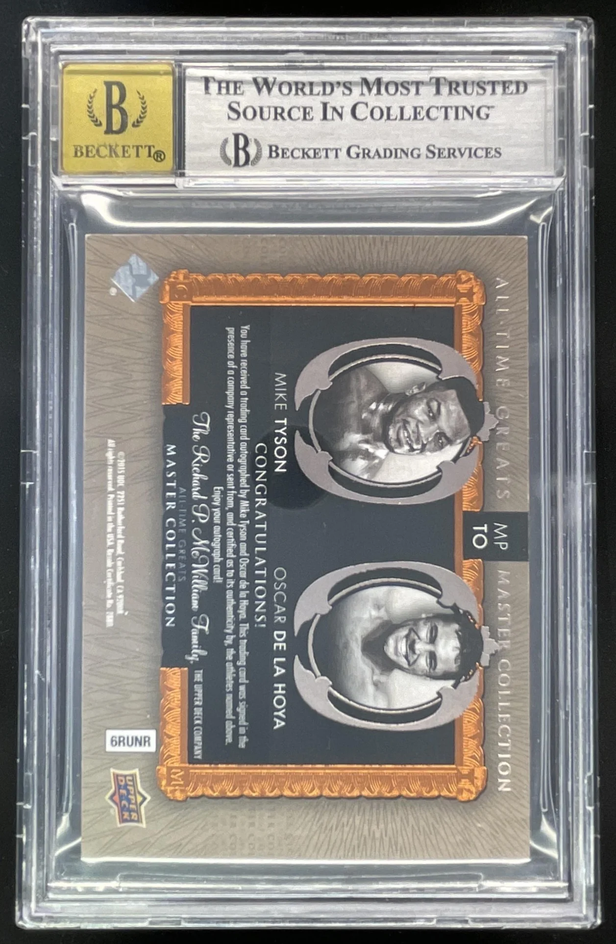 2016 UD All Time Greats Dual Auto Mike Tyson Oscar De La Hoya /10 BGS 8 - Image 2